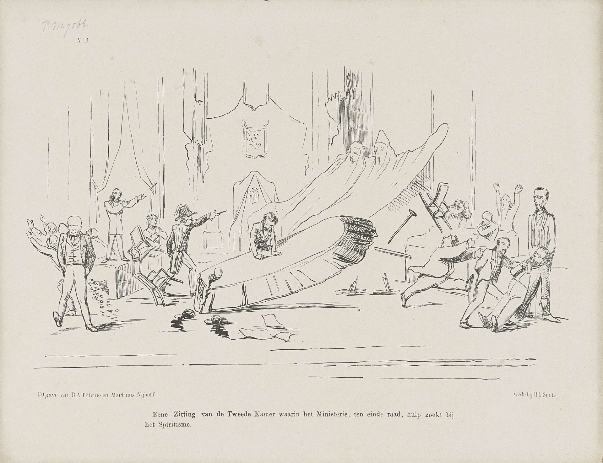 Spotprent met een dansende tafel in de Tweede Kamer, 1861 by Johan Michaël Schmidt Crans