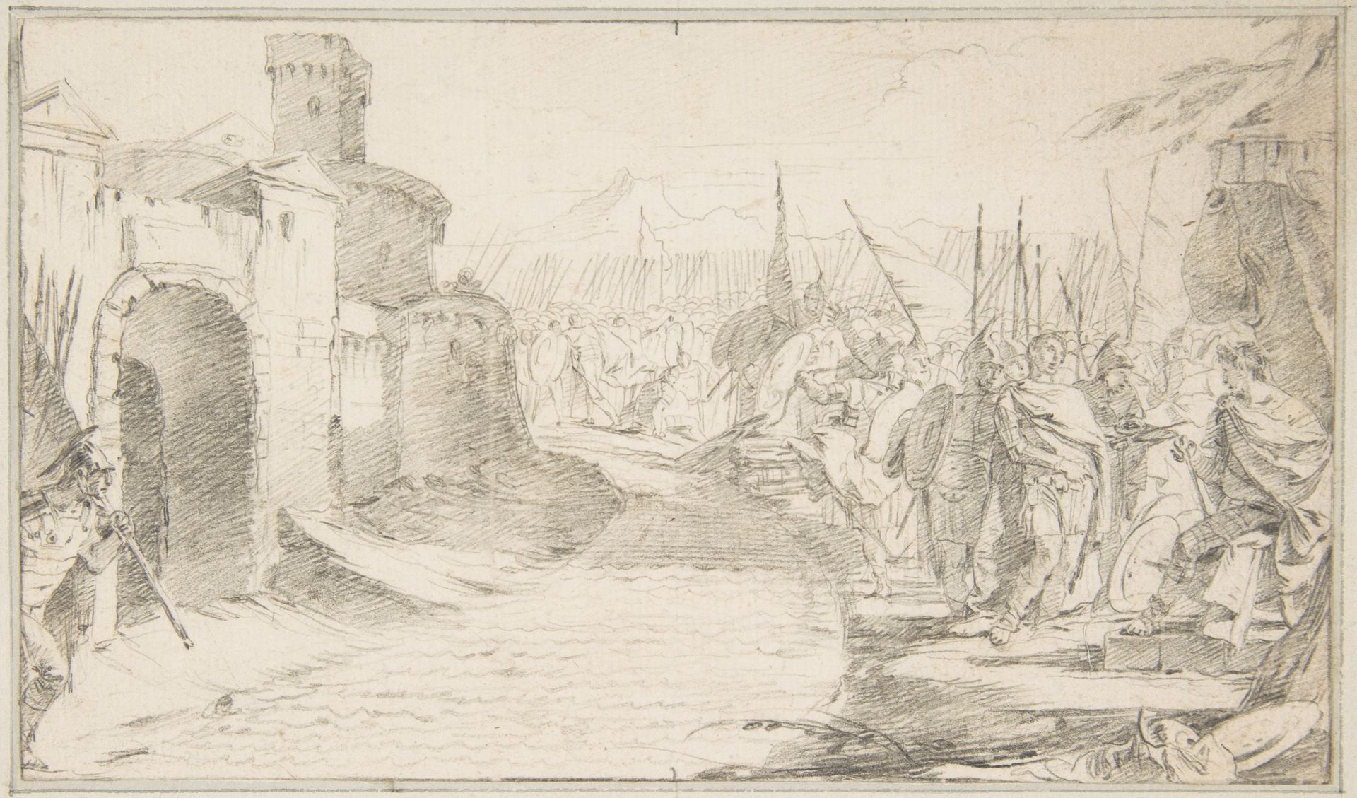Illustration for a Book:  Meeting Between Two Generals (?) before a Fortified Town by Giovanni Battista Tiepolo