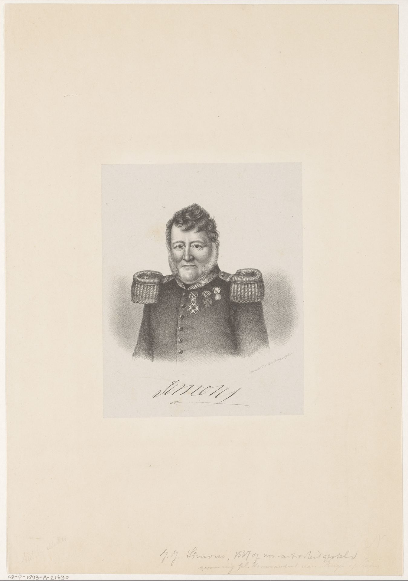 Portret van Jean Jacques Simons, commandant der stellingen in Bergen op Zoom by Tiemen Hooiberg