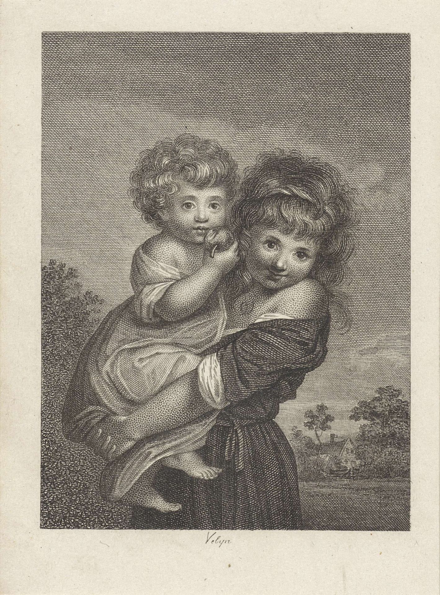 Meisje met kind op de arm by Philippus Velijn