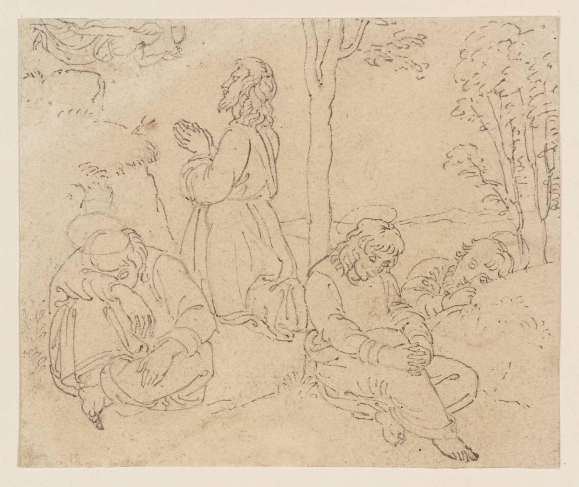 The Agony in the Garden, ?after Raphael. Verso: Sketch of a Girl Extending her Hand to a Man by Thomas Stothard
