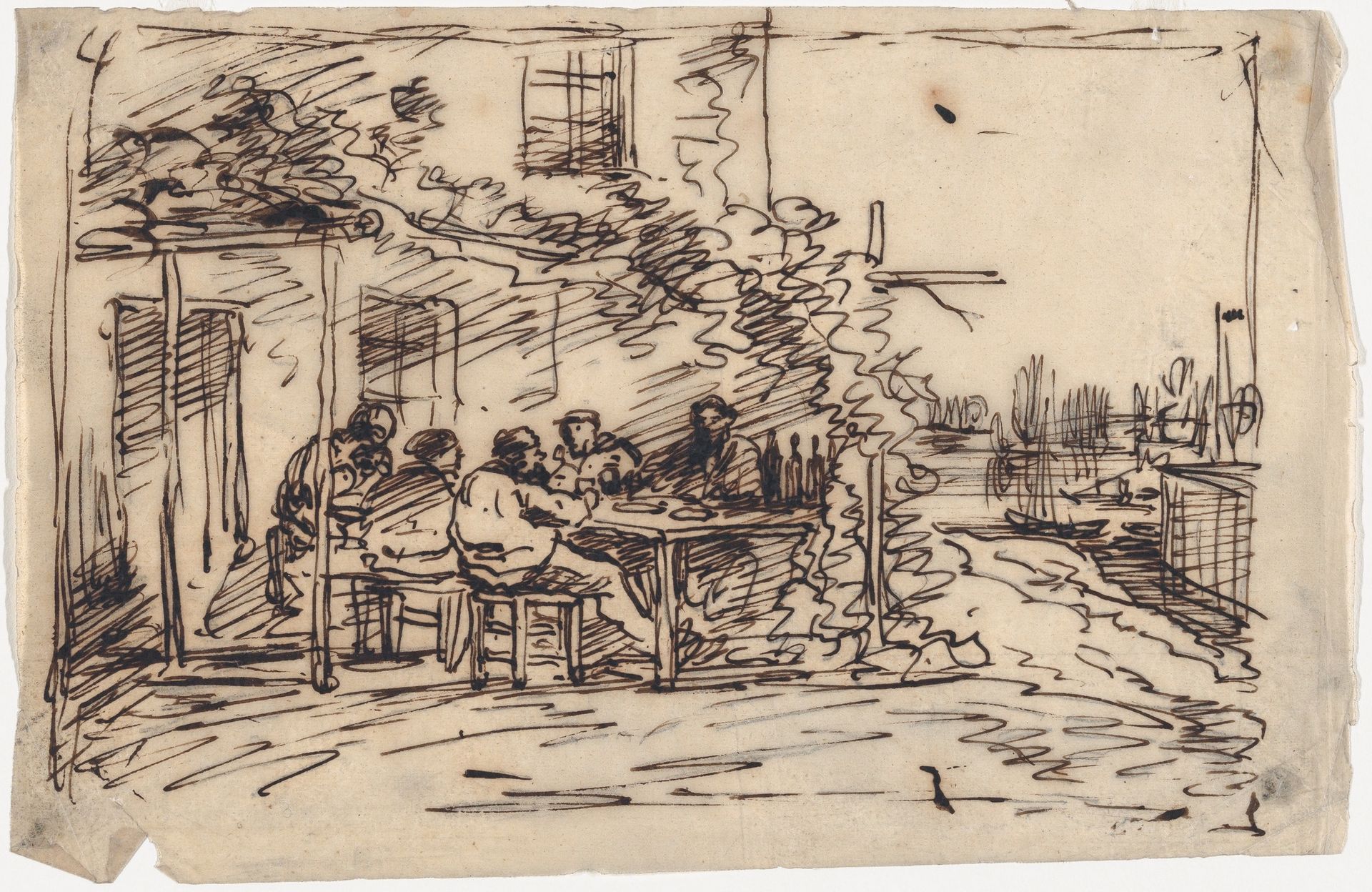 Lunch at Asnières Before Departing by Charles François Daubigny