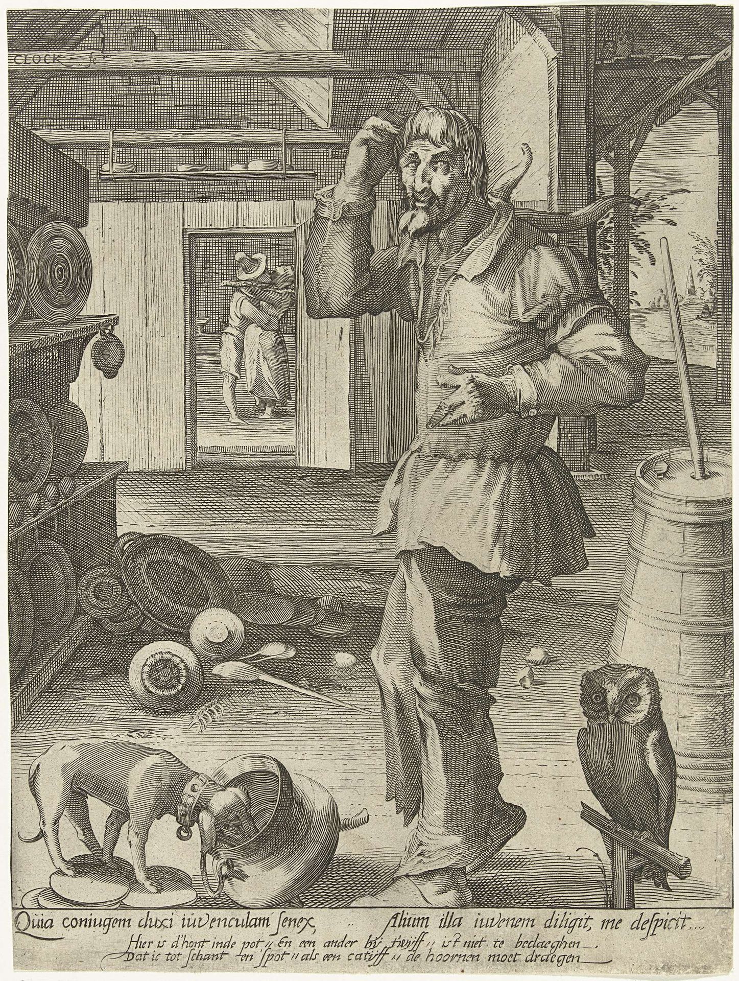 Hoorndrager by Nicolaes Jansz. Clock