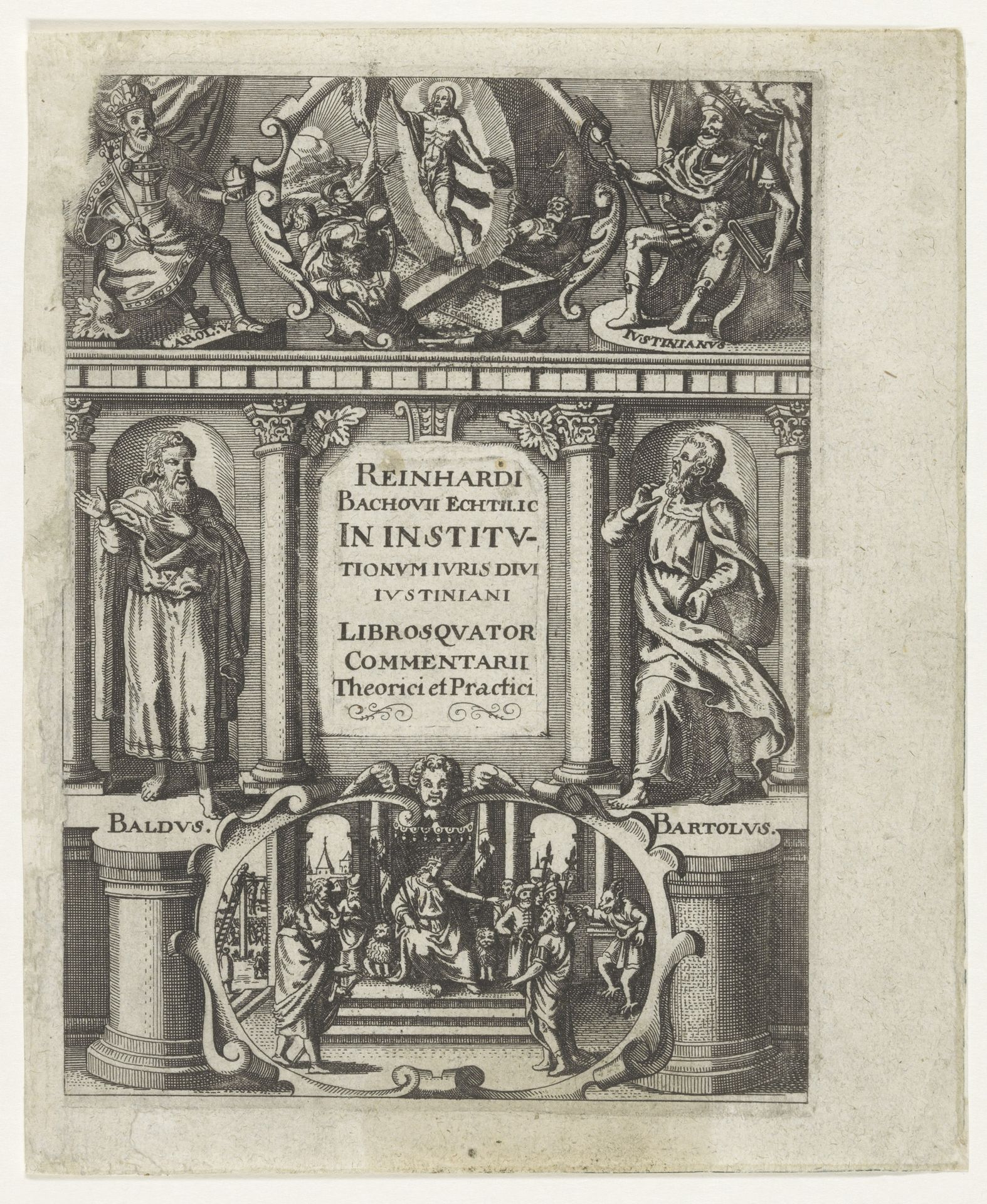 Juristen Baldus en Bartolus en keizers Karel V en Justinianus by Anonymous