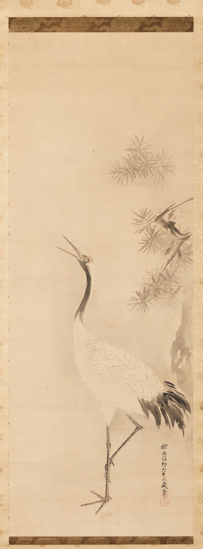 Crane with Bamboo [right of a triptych of White-Robed Kannon and Cranes] by Kano Tan'yū