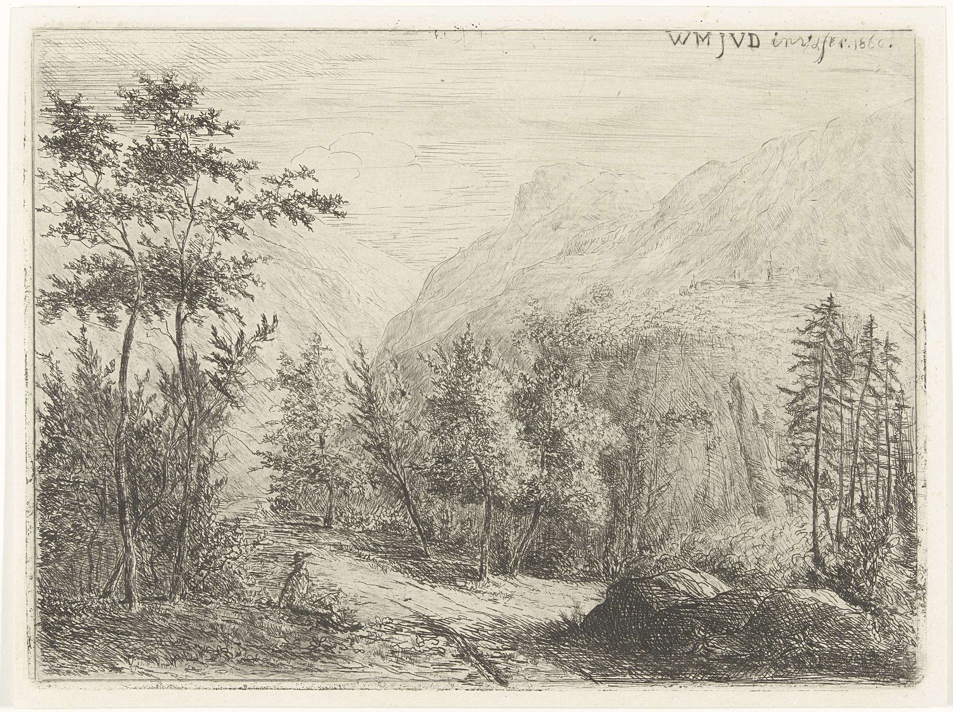 Berglandschap met rustende figuur langs weg by Willem Matthias Jan van Dielen