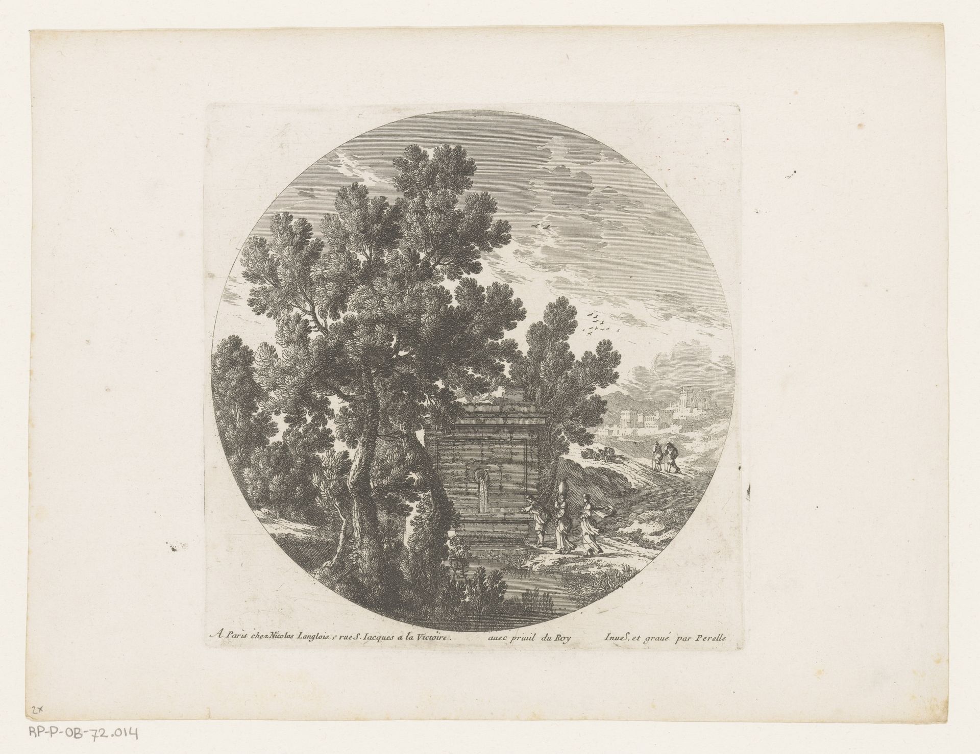 Landschap met figuren bij antieke bron by Nicolas Perelle