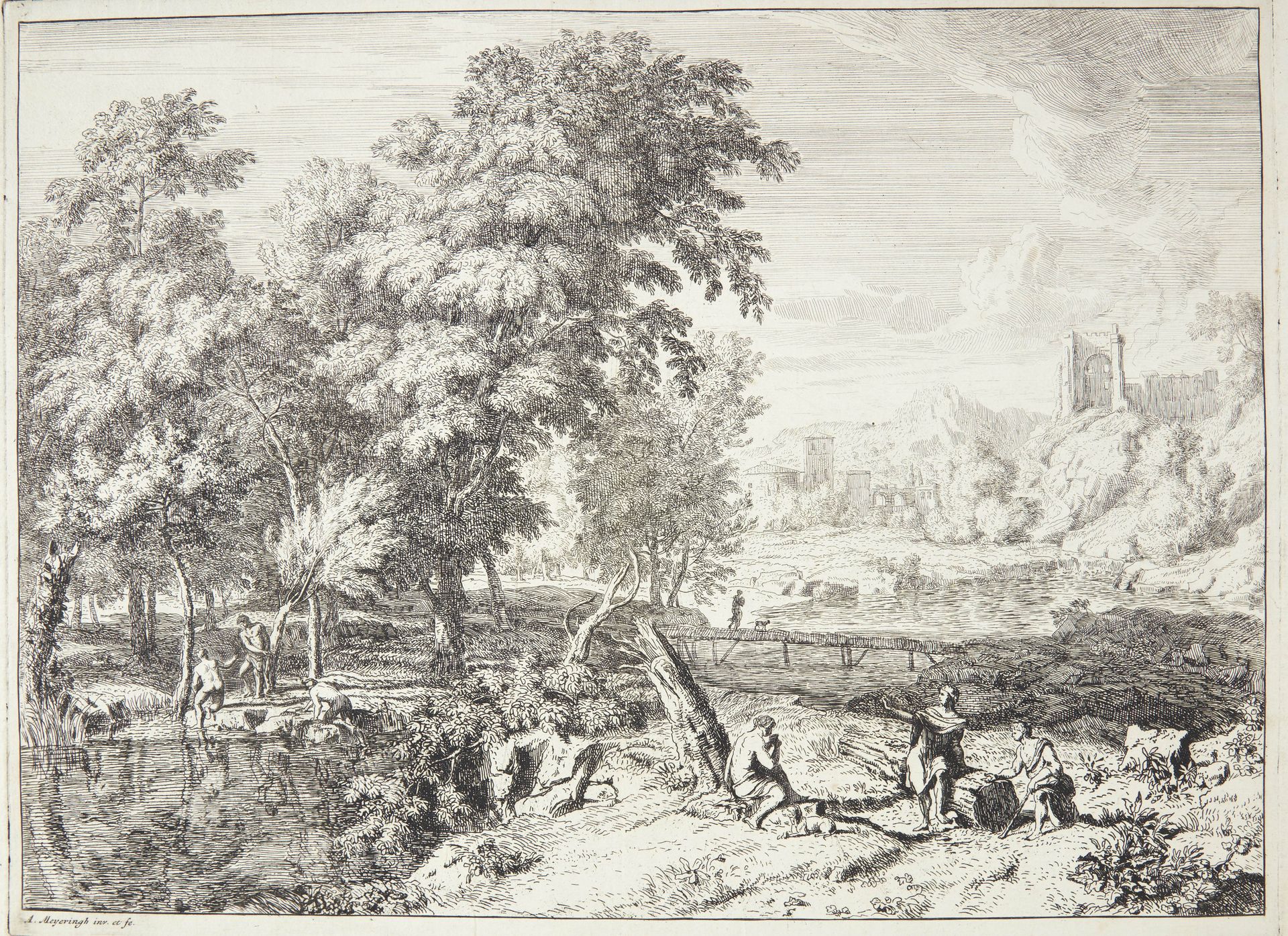 Landskab med badende by Albert Meyering