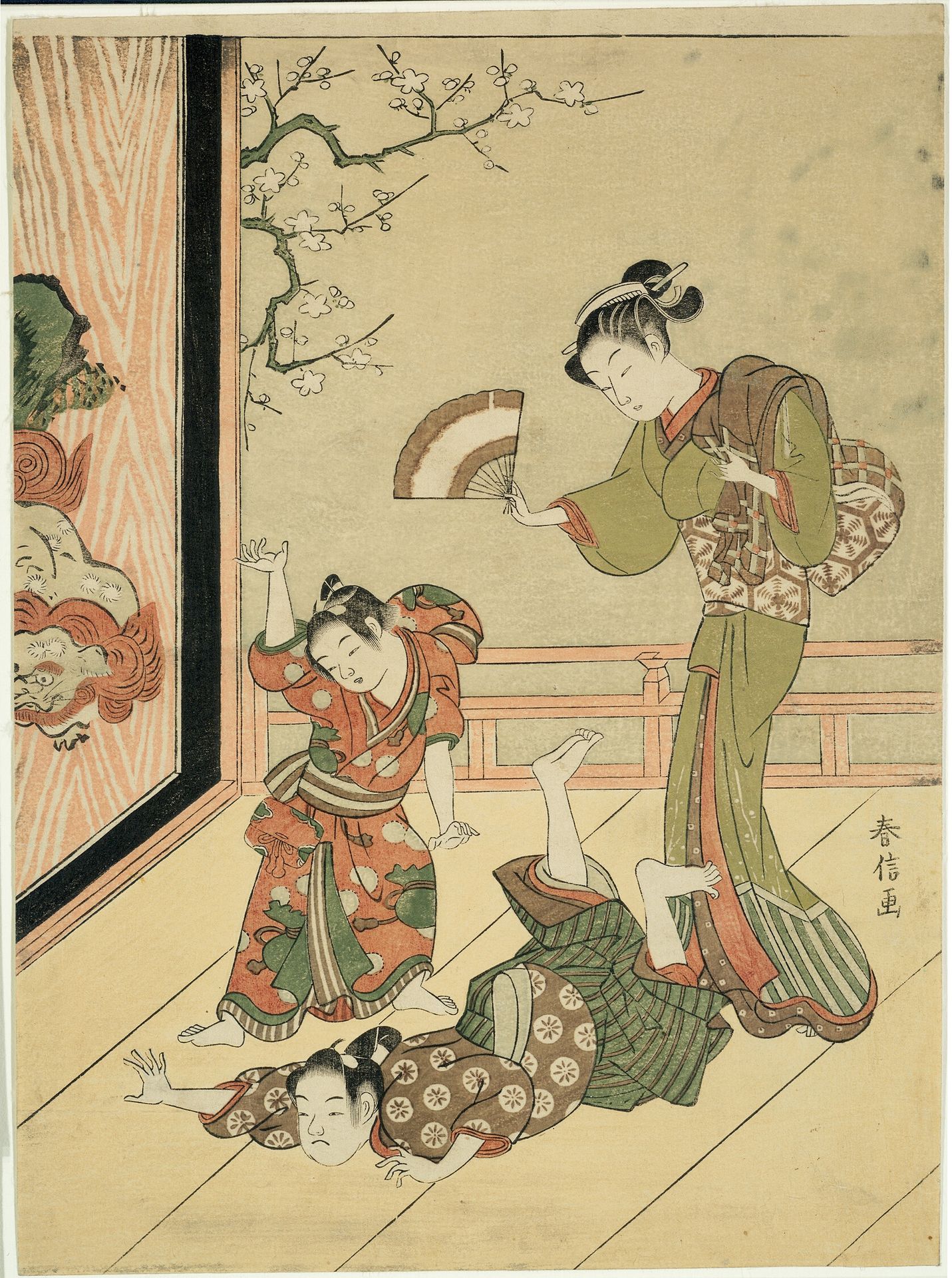 The Wrestling Match (parody of Ushikawamaru and Benkei) by Suzuki Harunobu 鈴木春信
