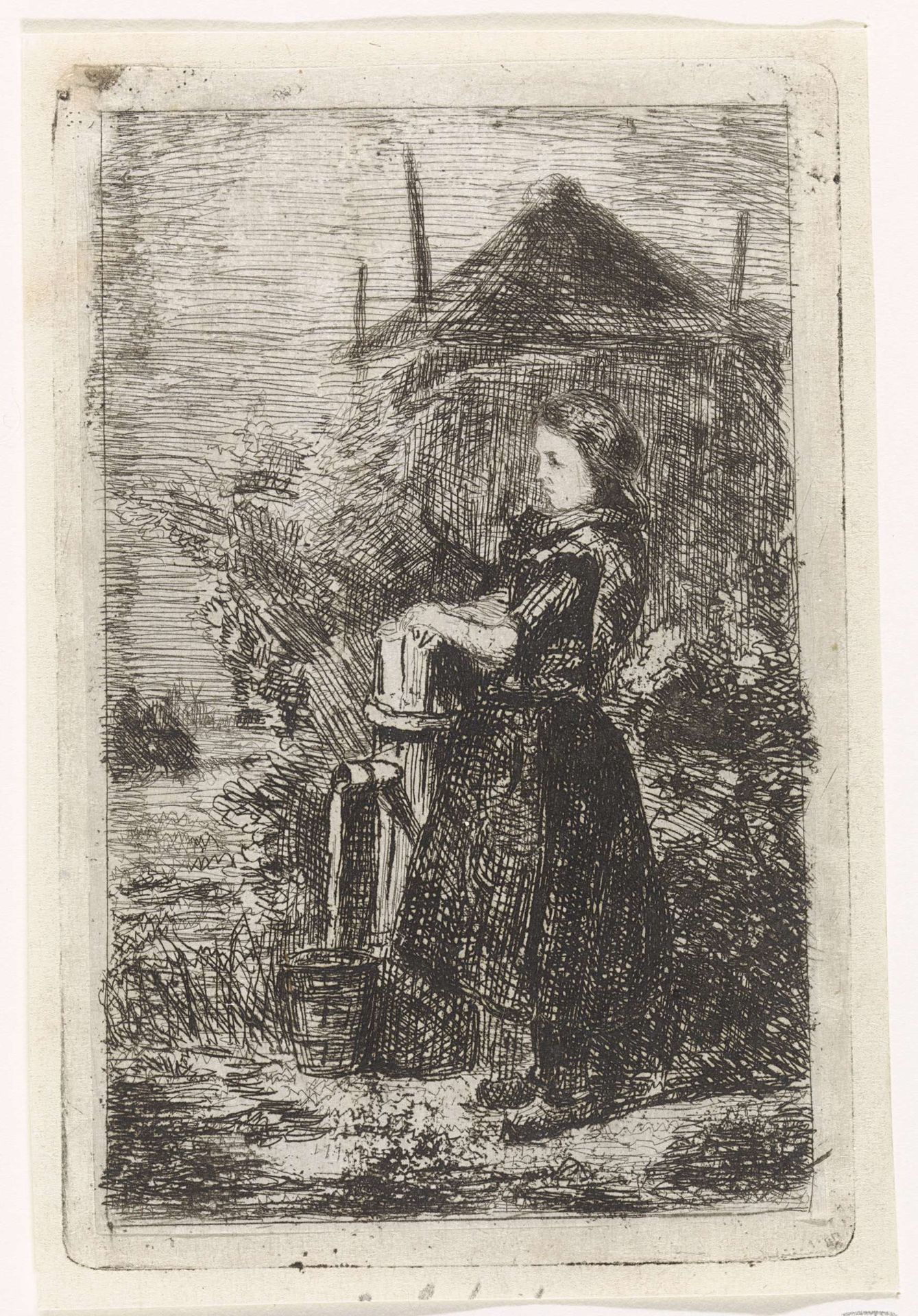 Meisje bij een waterpomp by Kornelis Jzn de Wijs