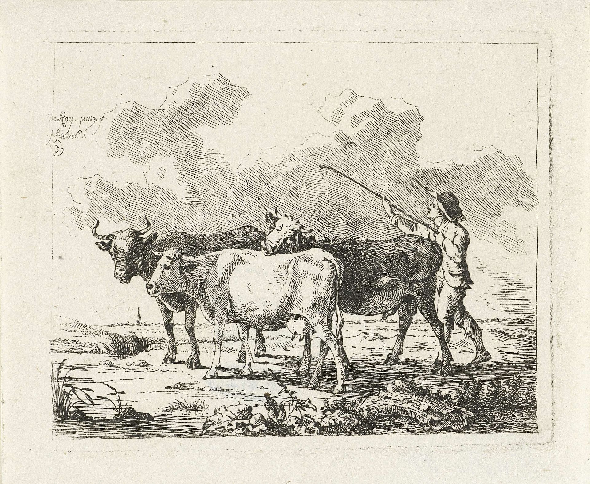 Boer met drie koeien by Frédéric Théodore Faber