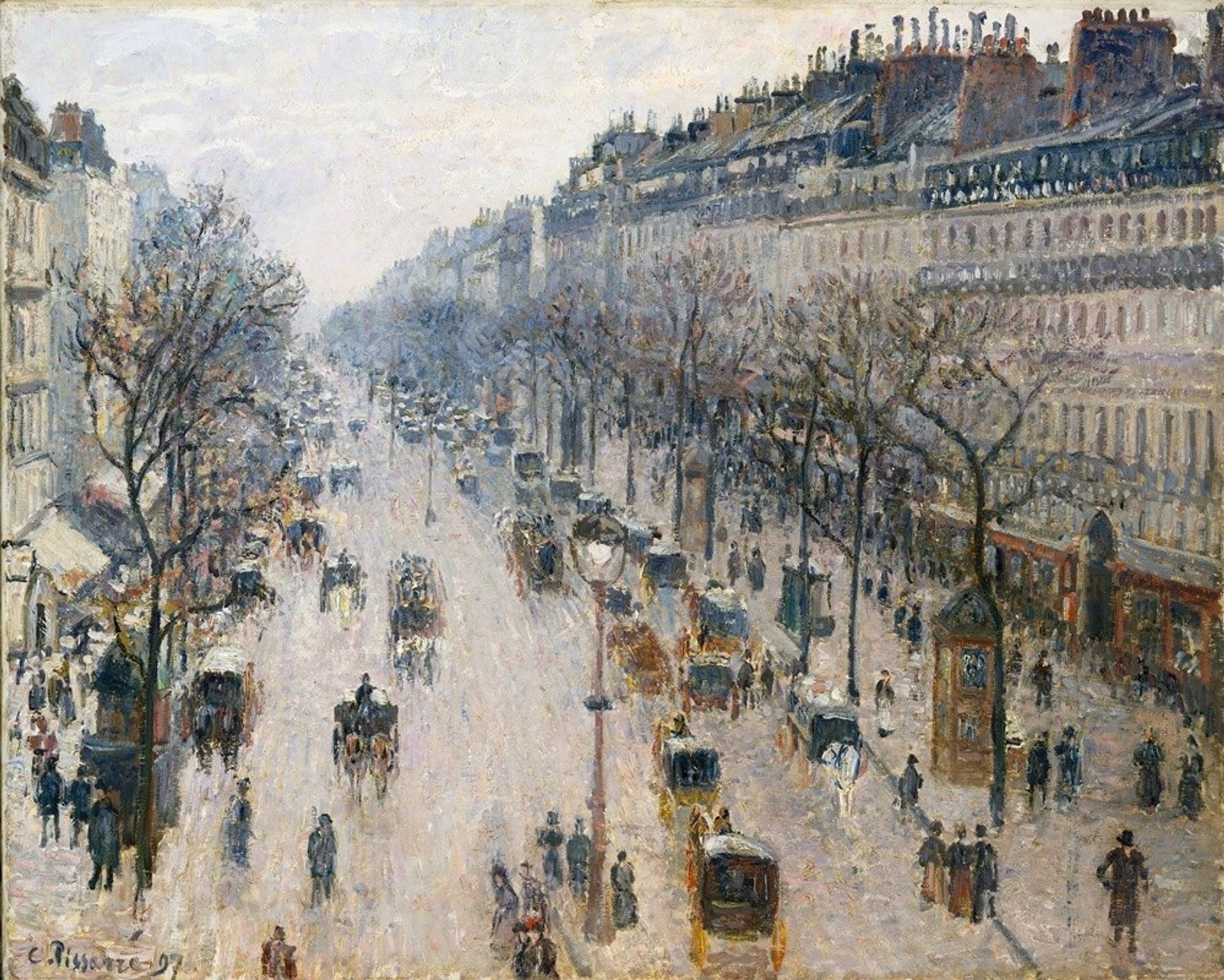 The Boulevard Montmartre on a Winter Morning by Camille Pissarro