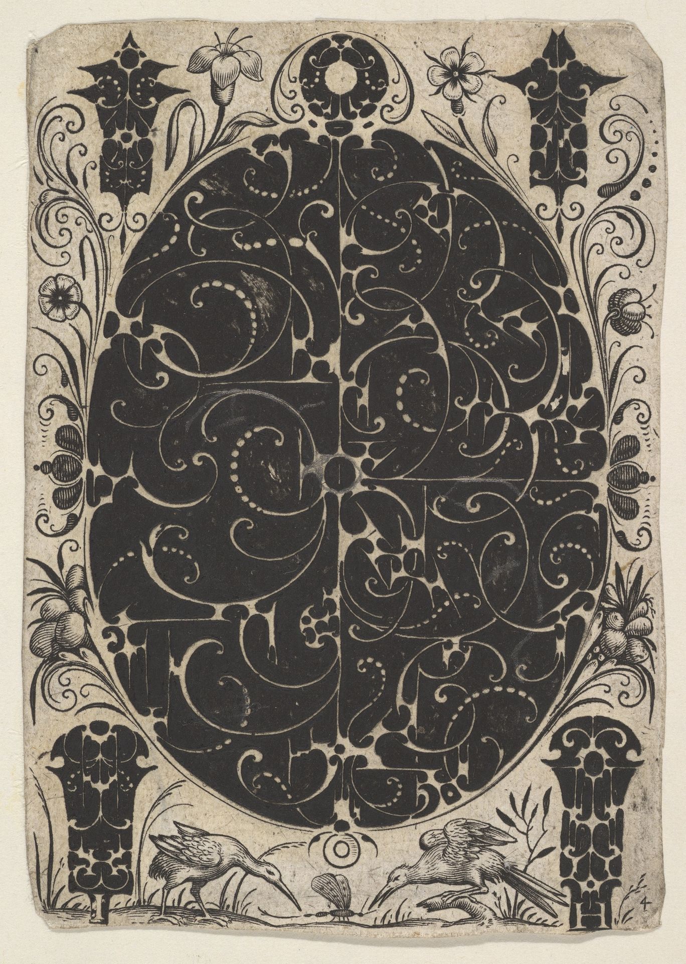 Oval Case Decorated  with Schweifwerk in Two Variants, Surrounded by Smaller Motifs, Flowers and Two Birds Below by Jacques Hurtu