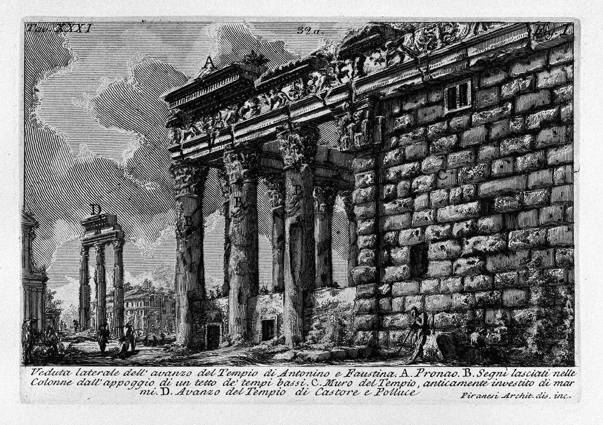 The Roman antiquities, t. 1, Plate XXXI. Temple of Antonius and Faustina. by Giovanni Battista Piranesi