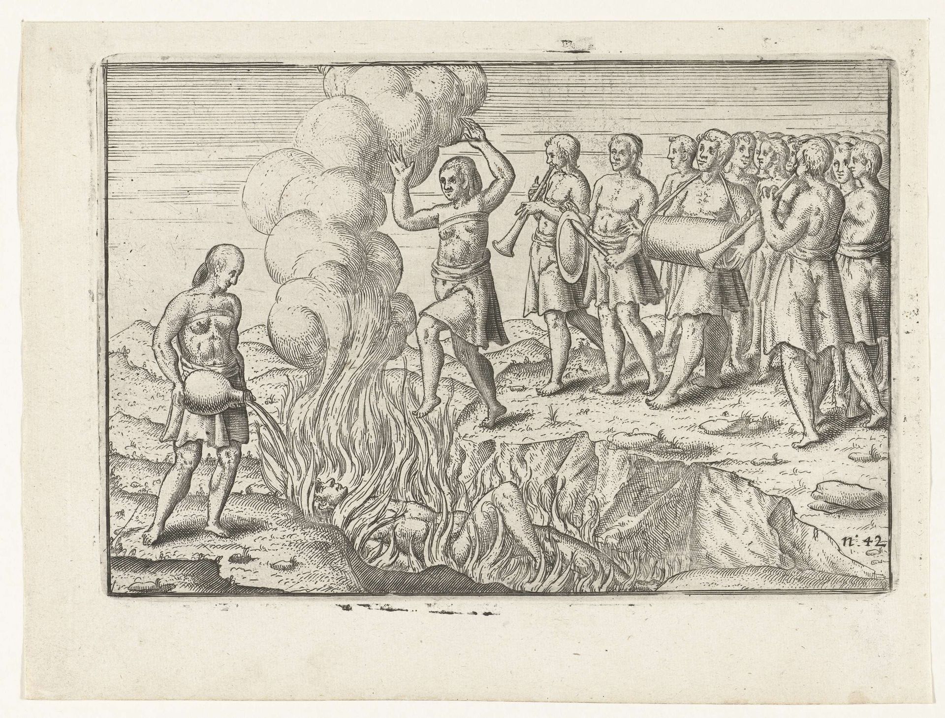 Een vrouw springt op de brandstapel van haar overleden echtgenoot, 1597 by Anonymous