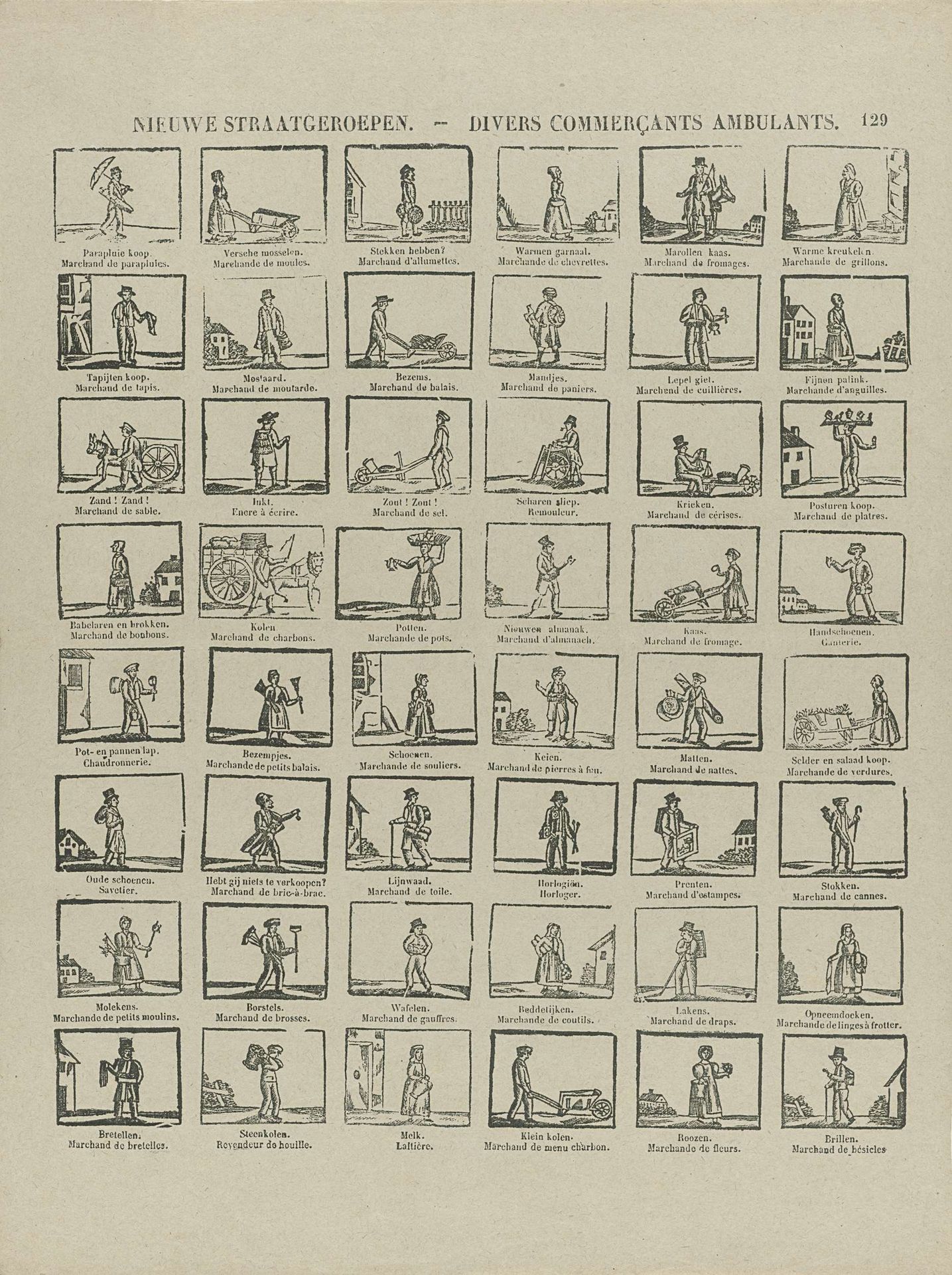 Nieuwe straatgeroepen / Divers commerçants ambulants by Philippus Jacobus Brepols