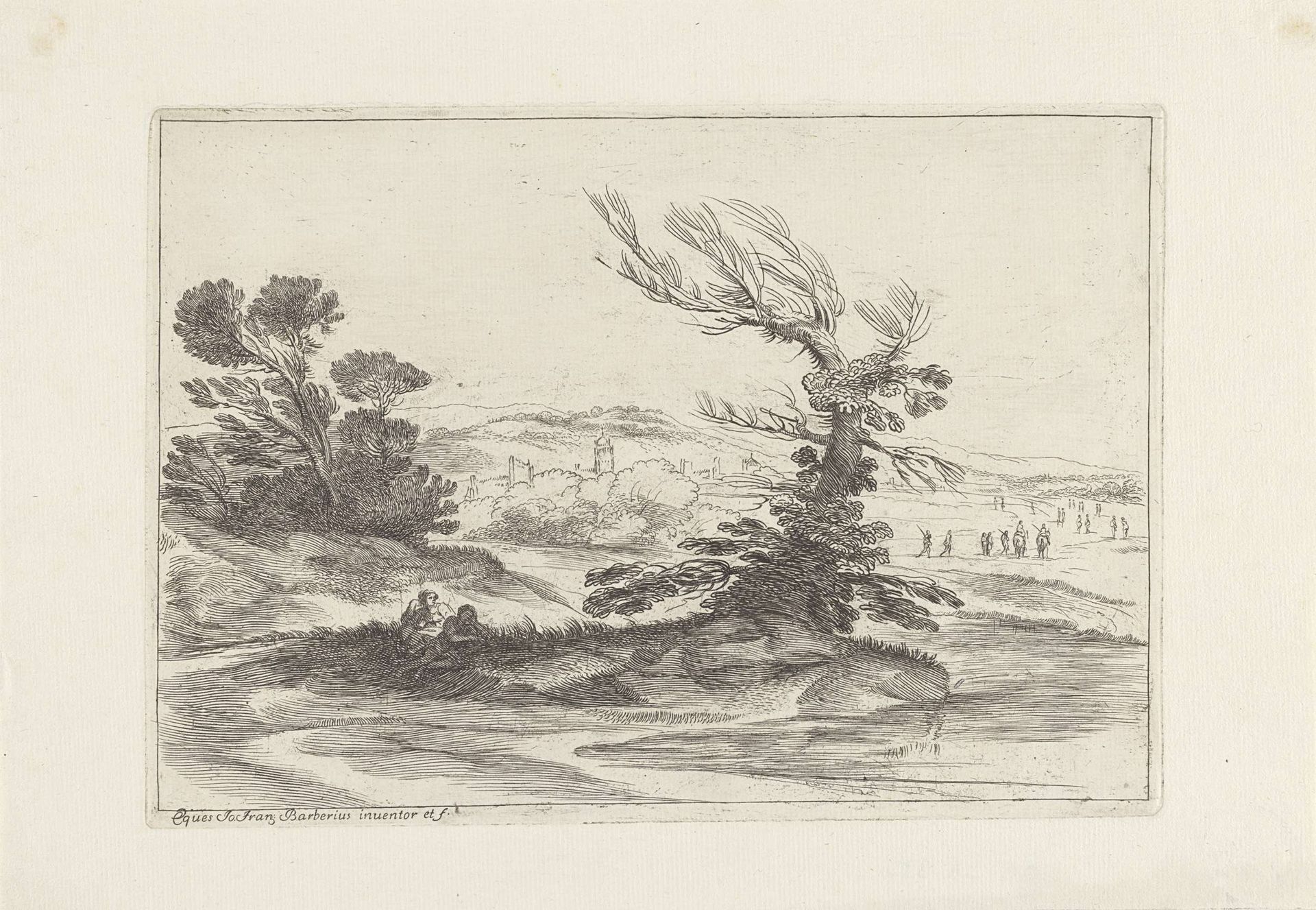 Man en vrouw in schaduw van een boom by Guercino