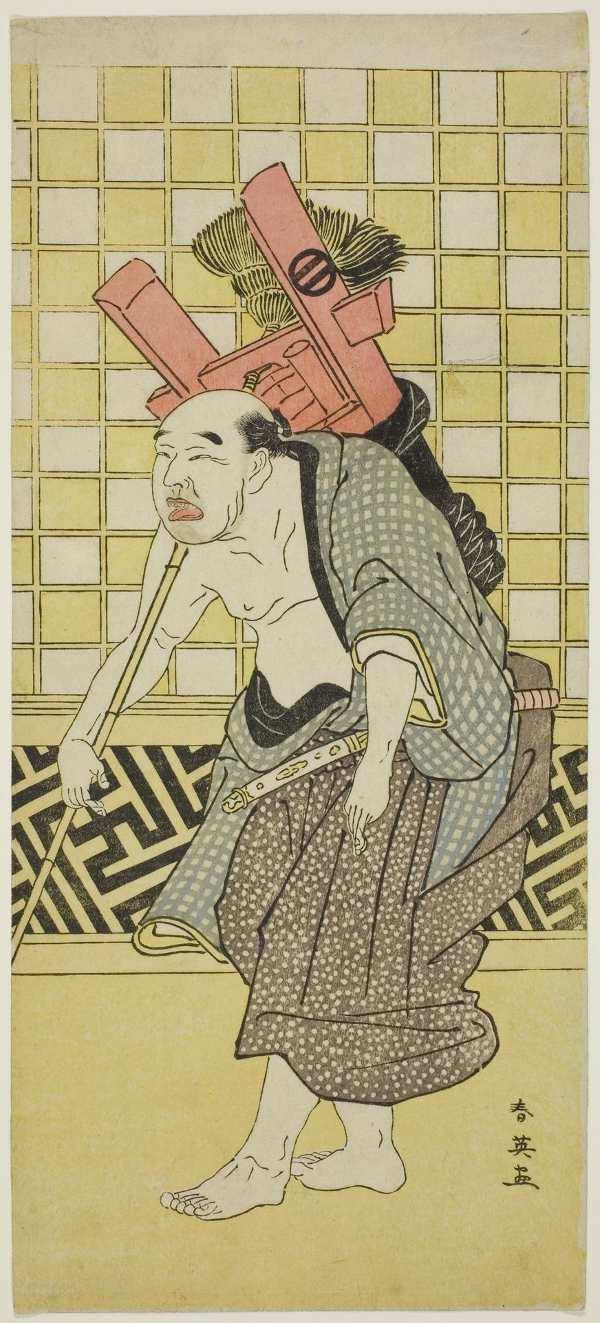 The Actor Asao Tamejuro I as Drunken Gotobei in Act Three of the Play Yoshitsune Koshigoe Jo (Yoshitsune's Koshigoe Petition), Performed at the Ichimura Theater from the Ninth Day of the Ninth Month, 1790 by Katsukawa Shun'ei