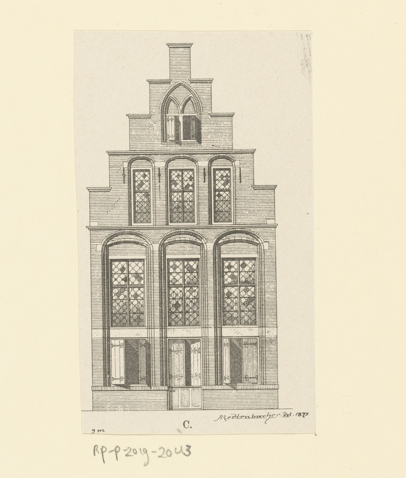 Reproductie van een tekening van de gevel van een huis in Zwolle by Anonymous