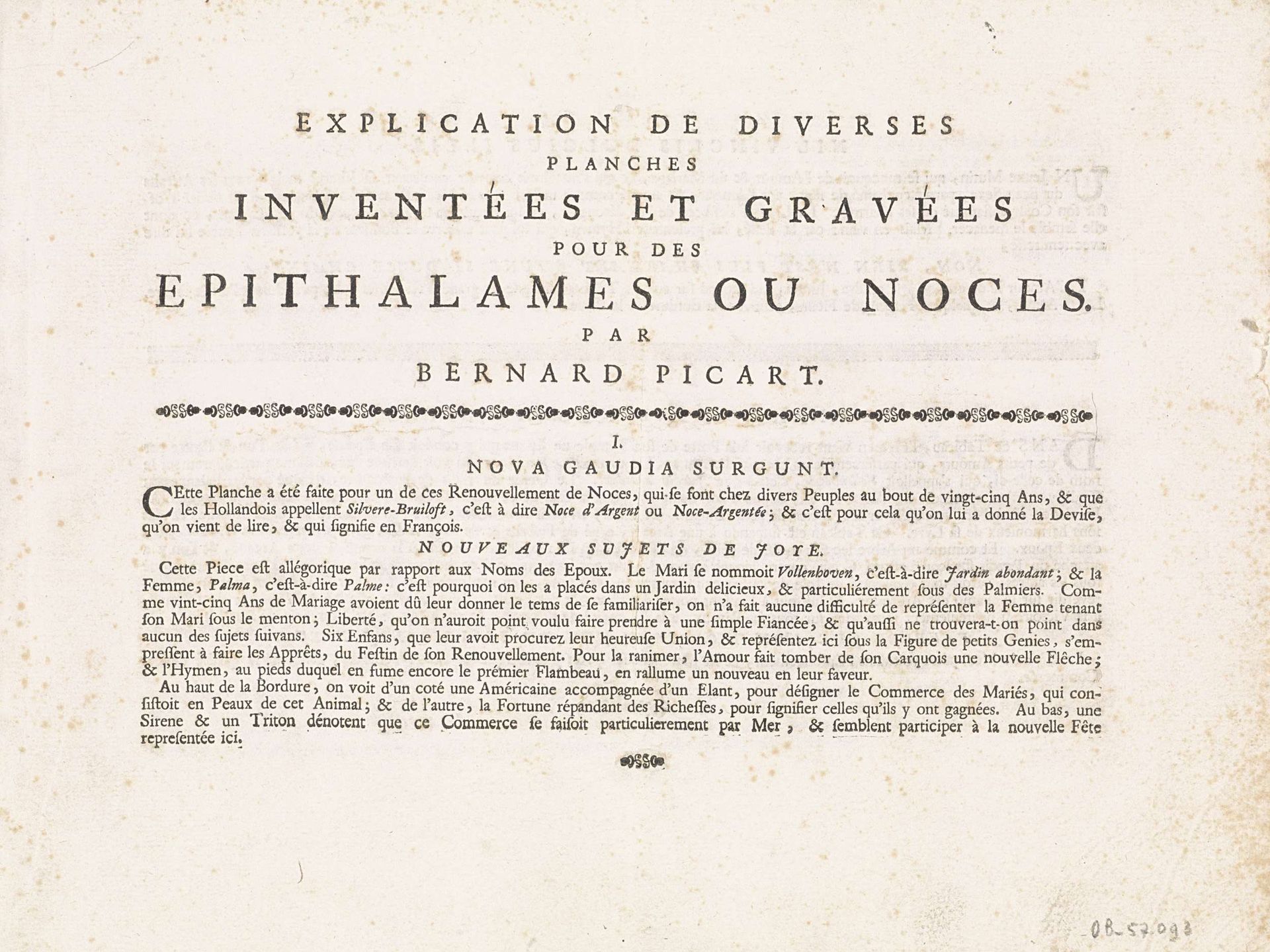 Explication de diverses planches inventées et gravées pour des épithalames ou noces par Bernard Picart by Bernard Picart