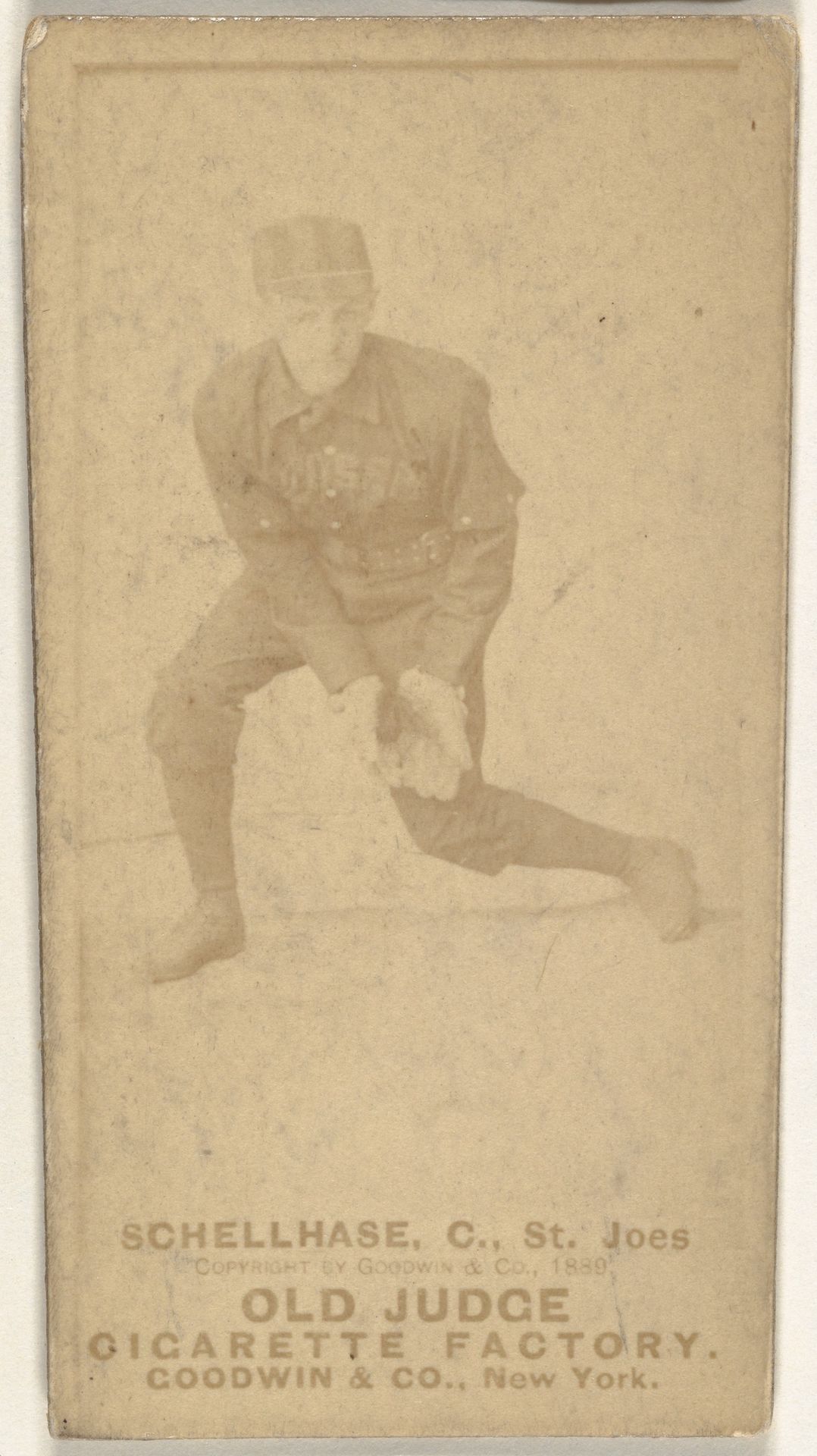 Albert Herman "Schelley" Schellhase, Catcher, St. Joseph Clay Eaters, from the Old Judge series (N172) for Old Judge Cigarettes by Goodwin & Company