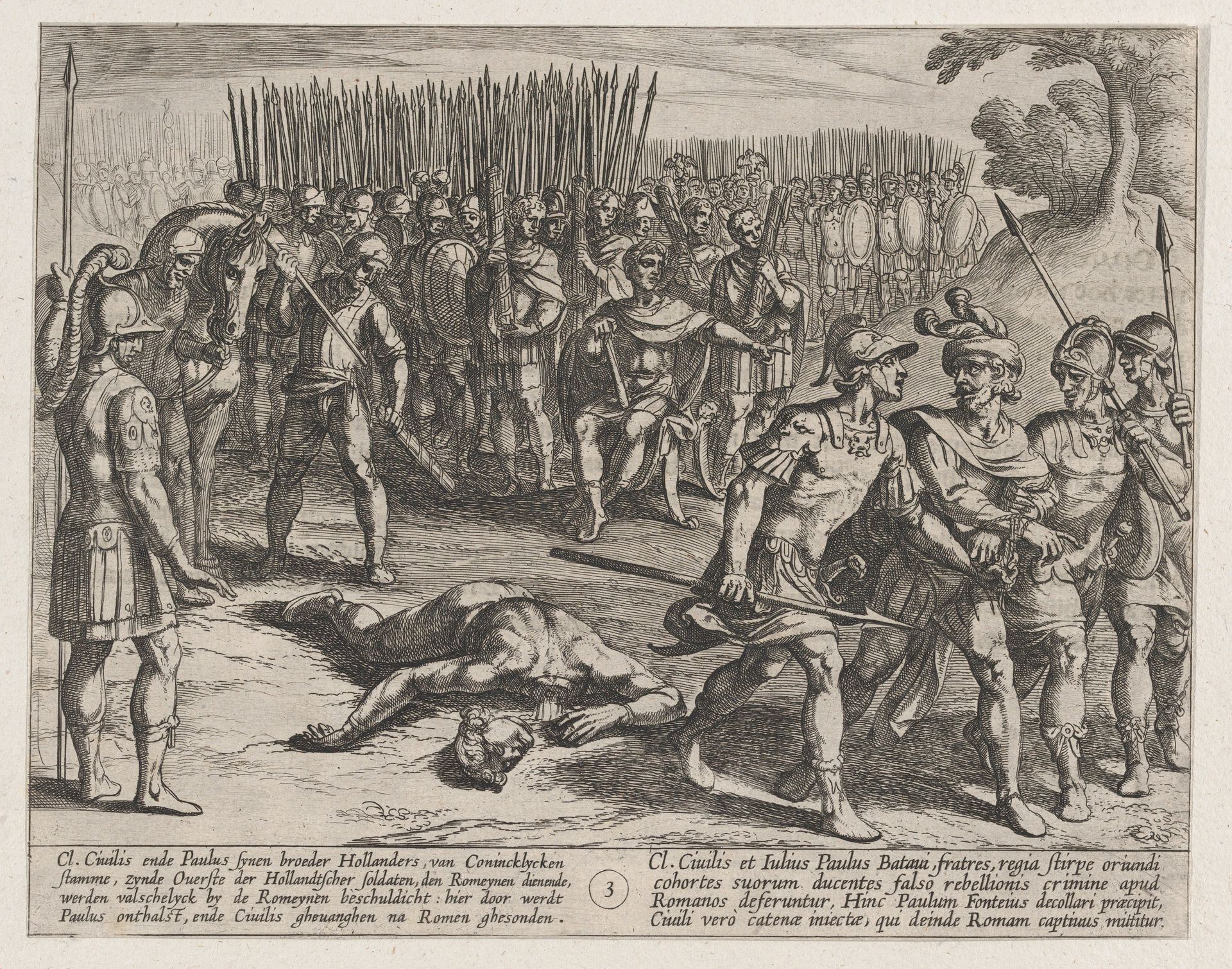 Plate 3: Claudius Civilis Arrested and his Brother Paulus Beheaded, from The War of the Romans Against the Batavians (Romanorvm et Batavorvm societas) by Antonio Tempesta