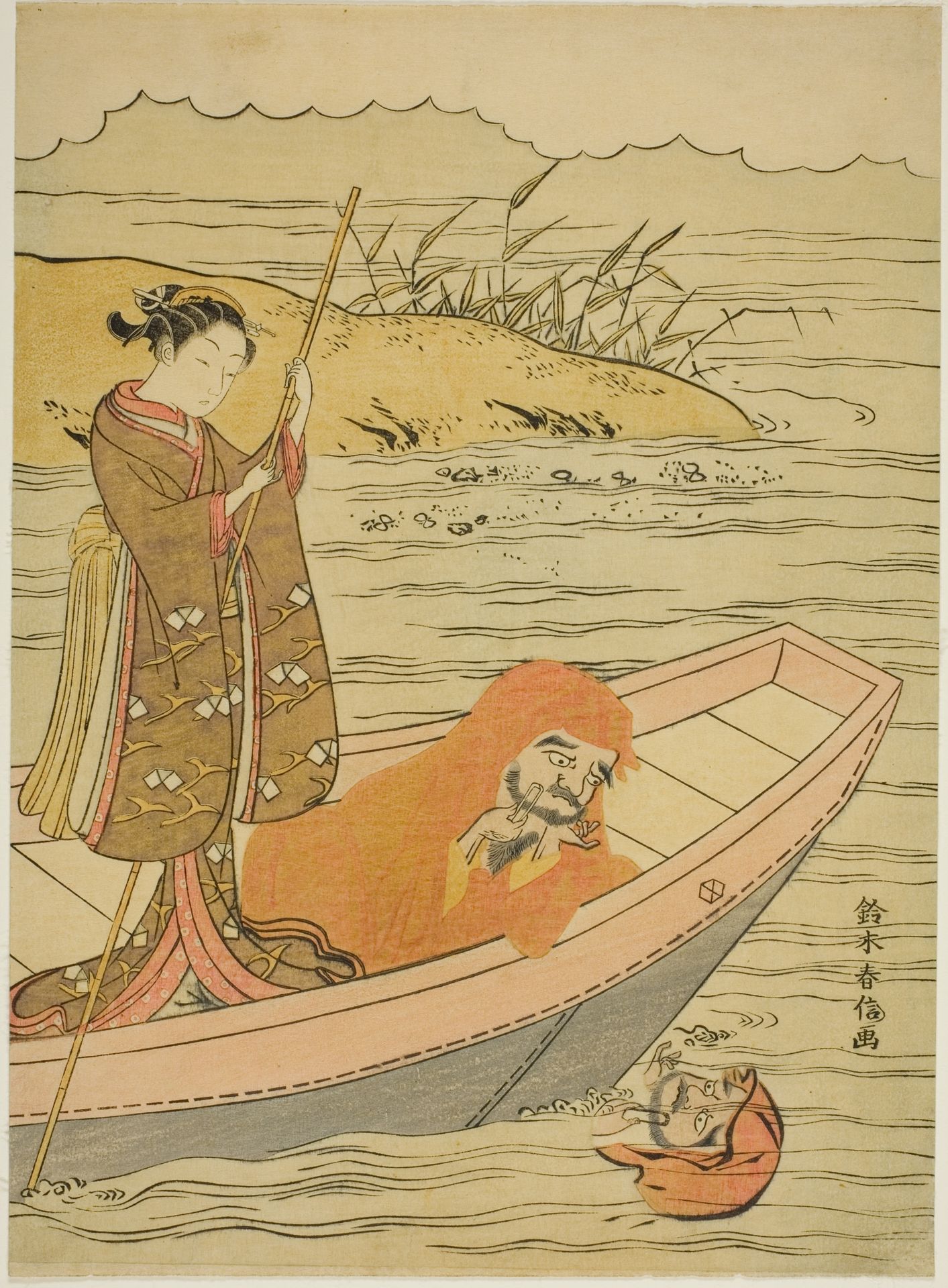 Daruma looking at his reflection by Suzuki Harunobu 鈴木春信