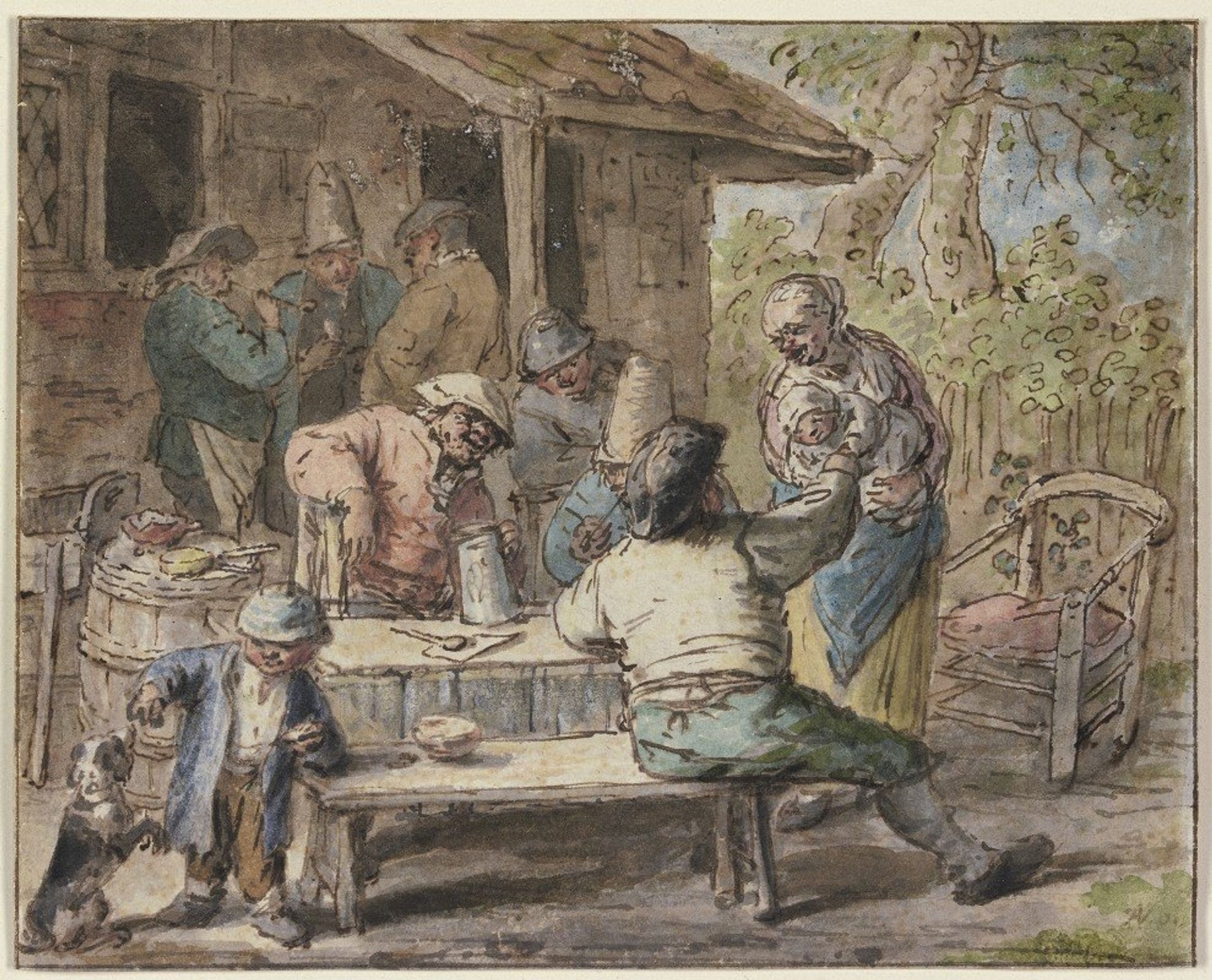 Bauern mit Kindern vor einem Haus by Adriaen van Ostade