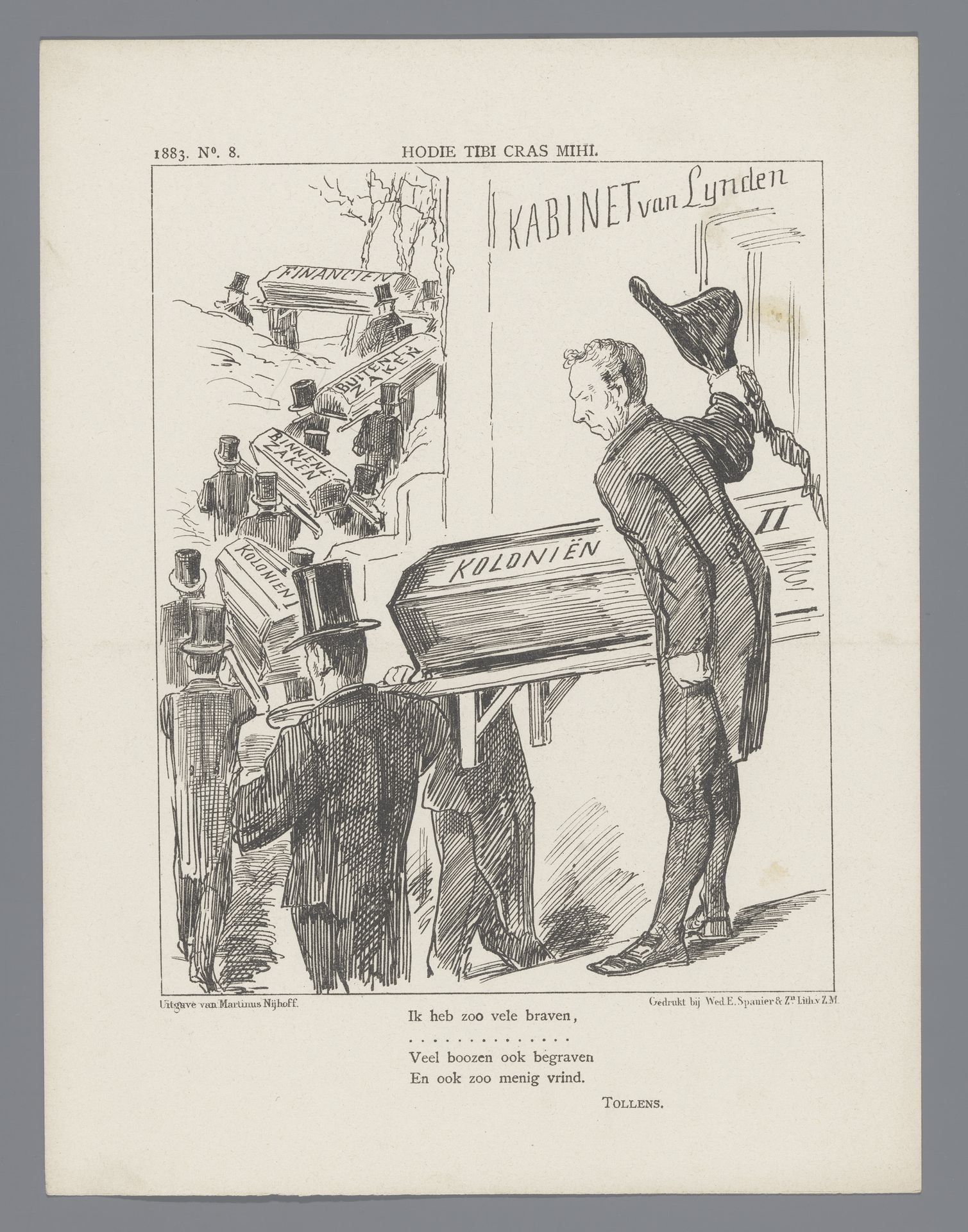 Politieke spotprent met de begrafenis van het kabinet Van Lynden van Sandenburg, 1883 by Johan Michaël Schmidt Crans