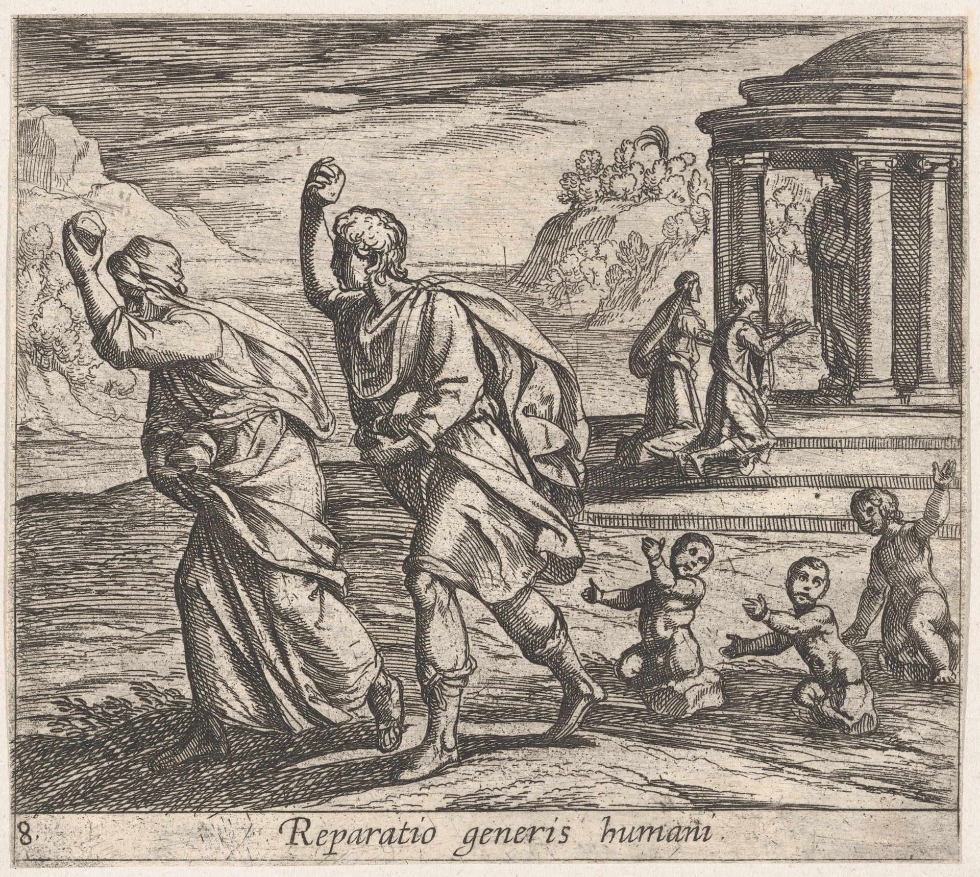 Plate 8: The Rebirth of Mankind (Reparatio generis humani), from Ovid's 'Metamorphoses' by Antonio Tempesta
