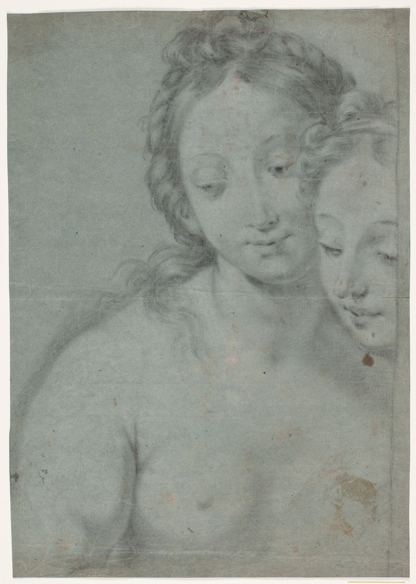 To kvindehoveder. Studier efter højre halvdel i Carlo Marattis maler: Selvportræt med Marquese Pallavicini, stourhead, National Trust, England (afb. Arte Antica e Moderna, 1961, nr. 181) by Hendrik Krock