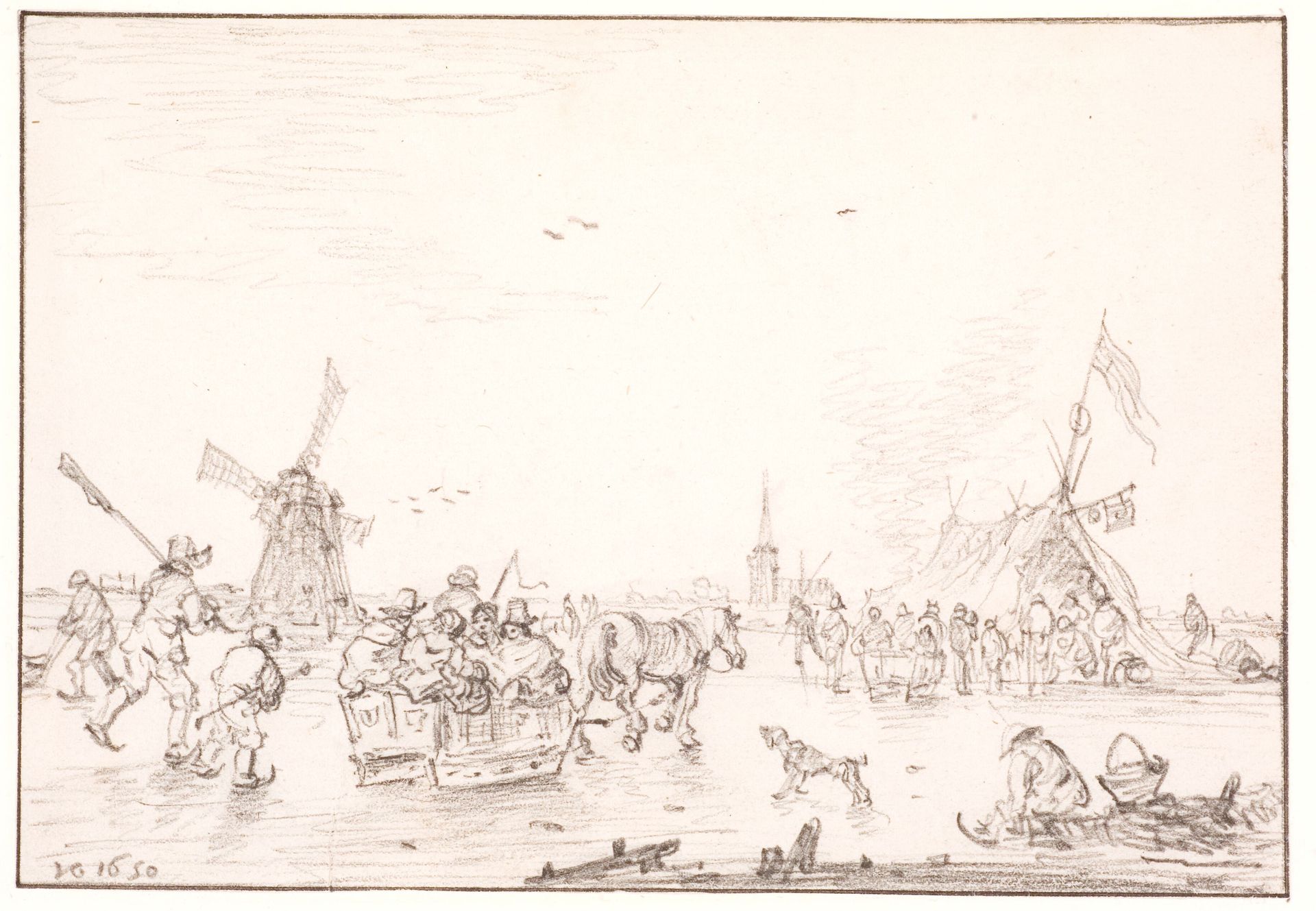 Vinterlandskab med skøjteløb og slædekørsel på isen by Jan van Goyen
