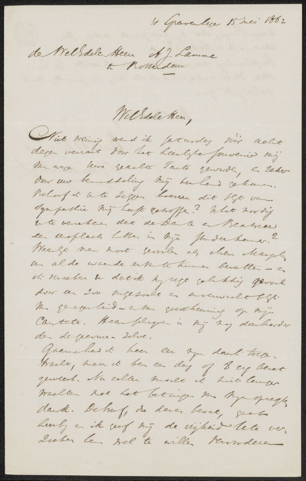 Brief aan Ary Johannes Lamme by Samuel Johannes van den Bergh