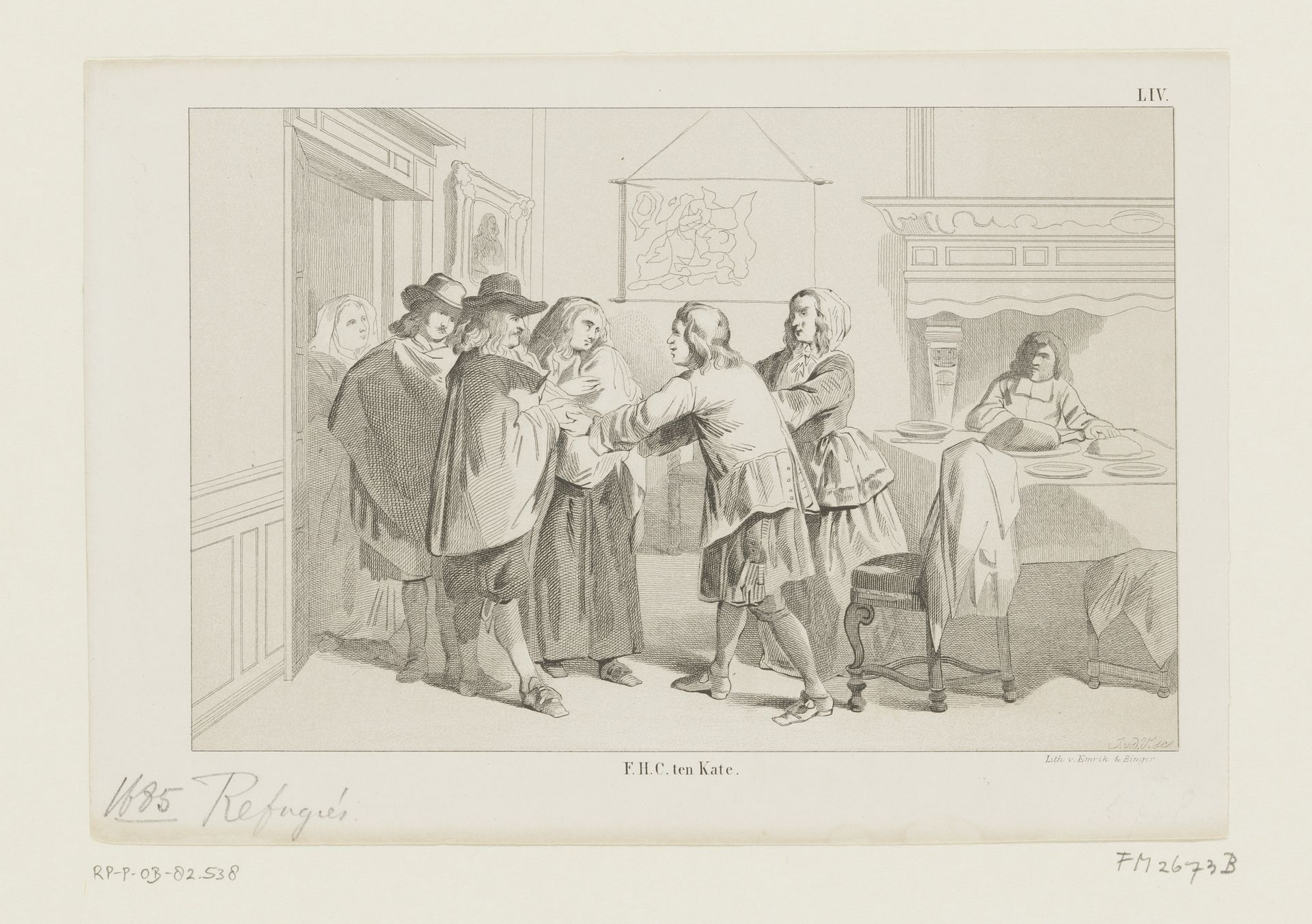 Ontvangst van gevluchte hugenoten, 1685 by Jan van der (prentmaker) Veen