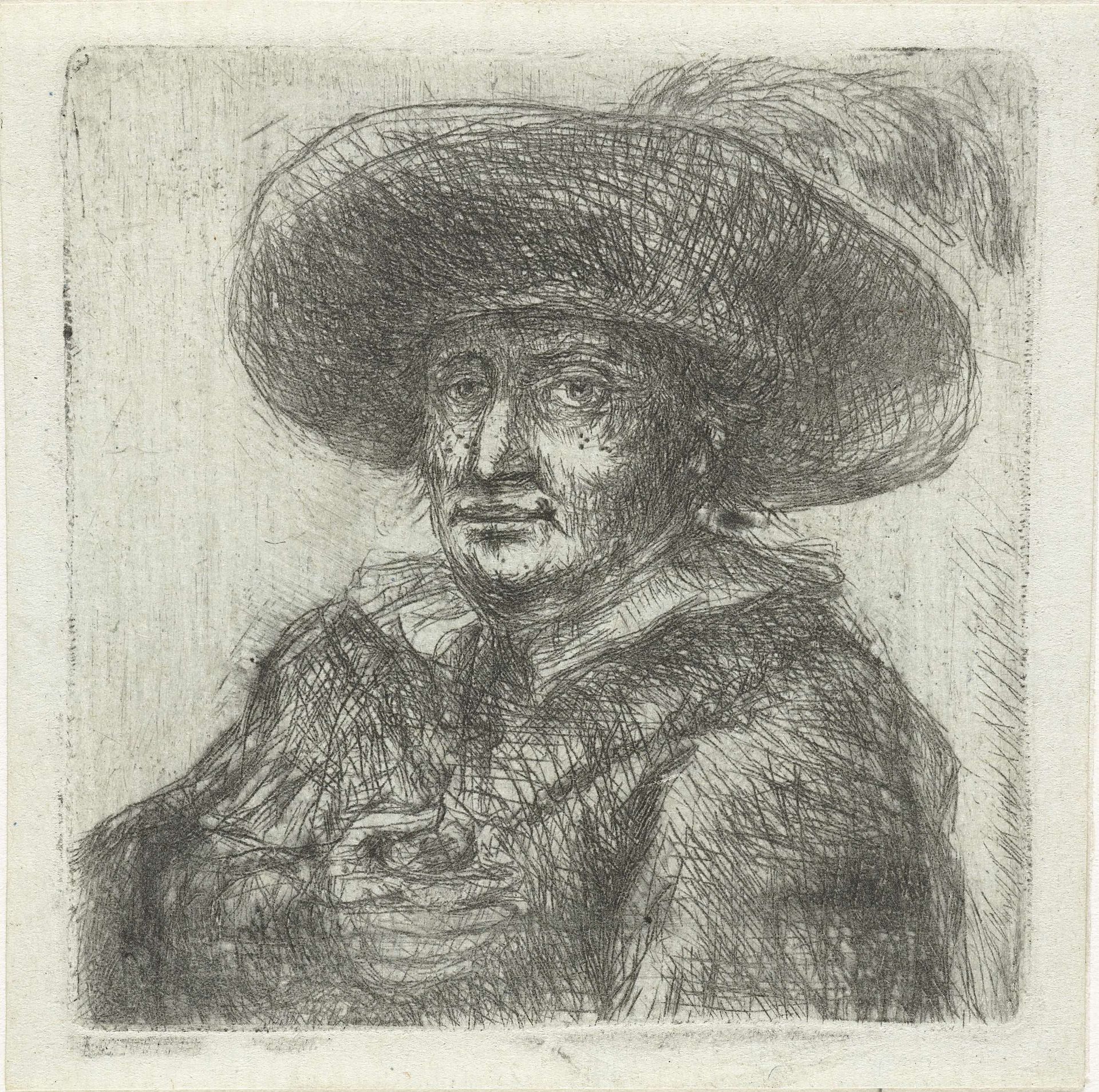 Man met ronde hoed met veer by Jan Chalon