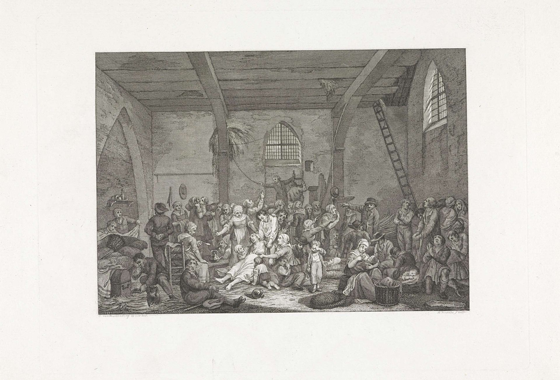 Opvang van slachtoffers in Babyloniënbroek, 1809 by Reinier Vinkeles