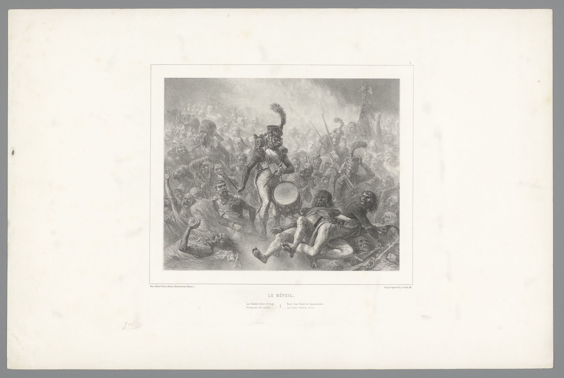 Tamboer maakt soldaten wakker by Auguste Raffet