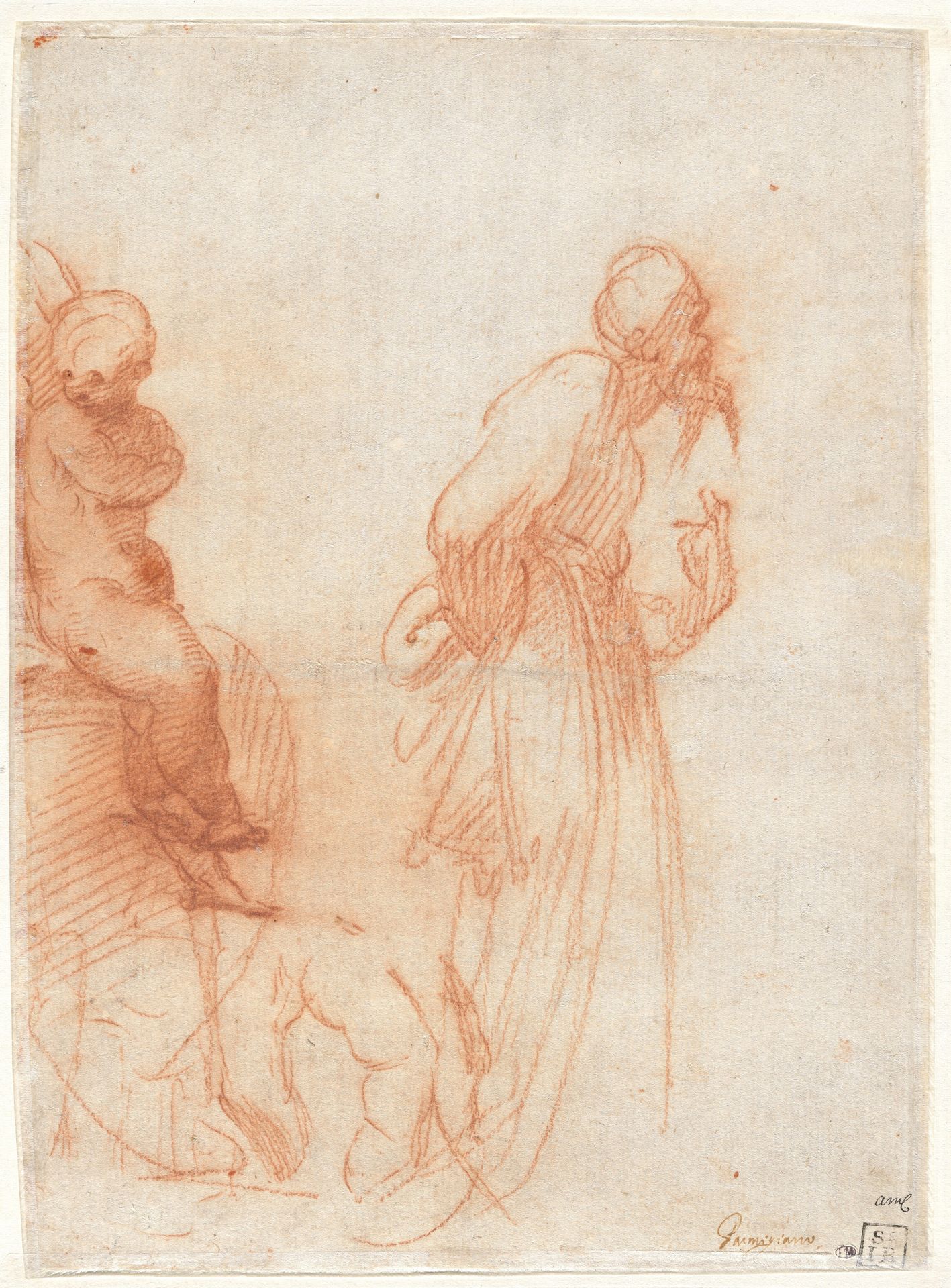 a) Studies of Figures and a Hand (recto); b) Studies of a Bull (verso) by Giulio Campi