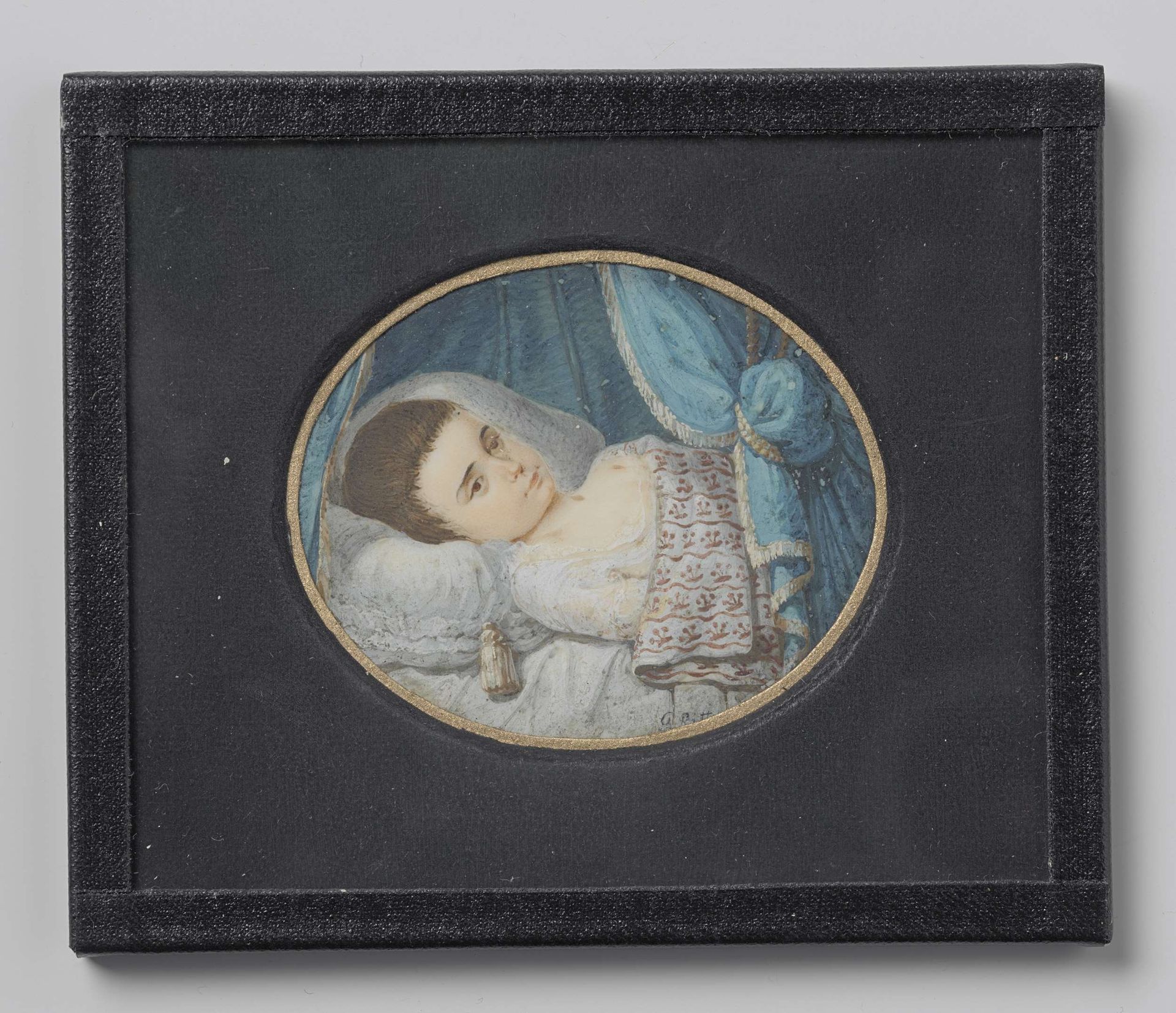 Portret van een ziek meisje in bed liggend by George Nikolaus Ritter