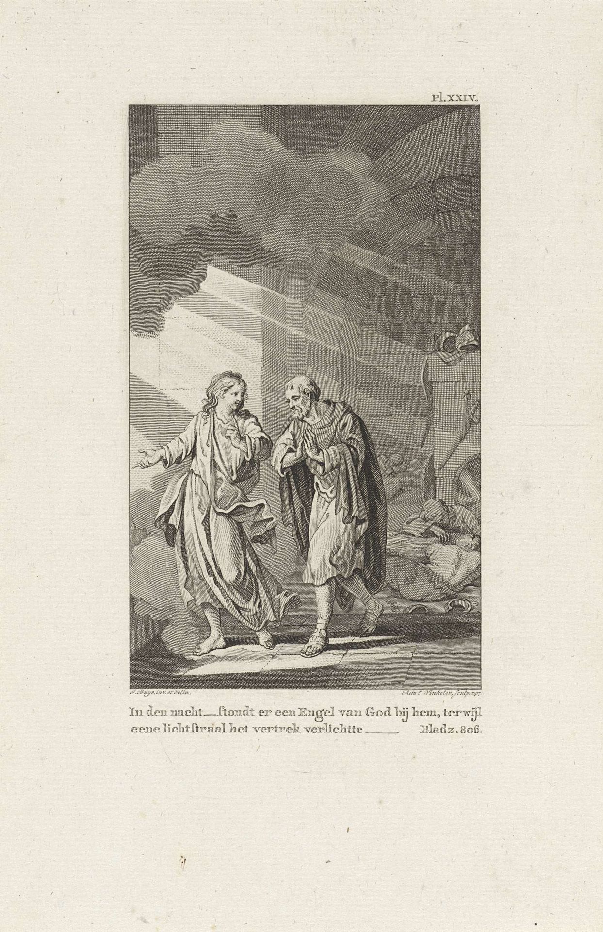 Bevrijding van Petrus uit de gevangenis by Reinier Vinkeles