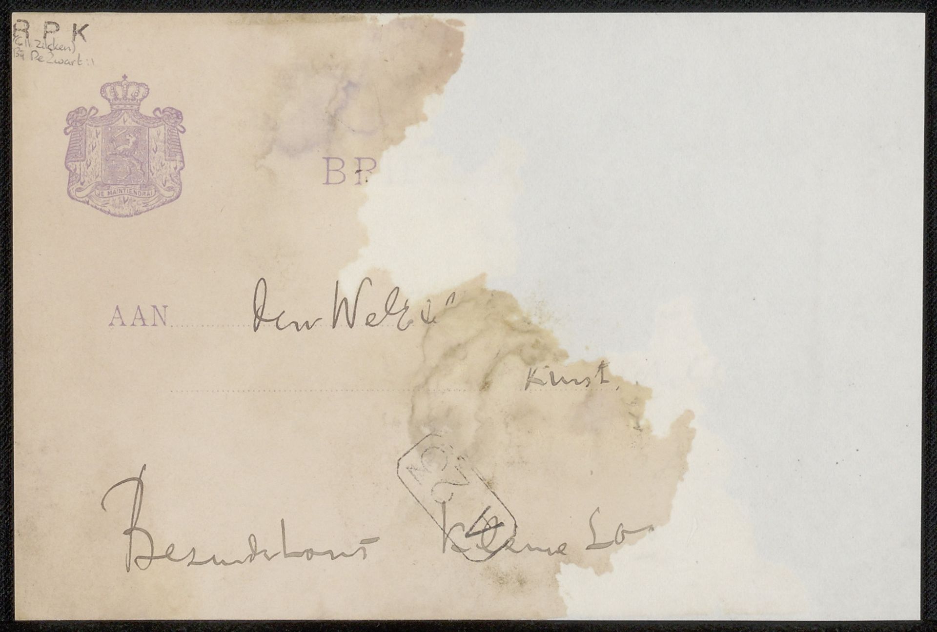Briefkaart aan Philip Zilcken by Willem de Zwart