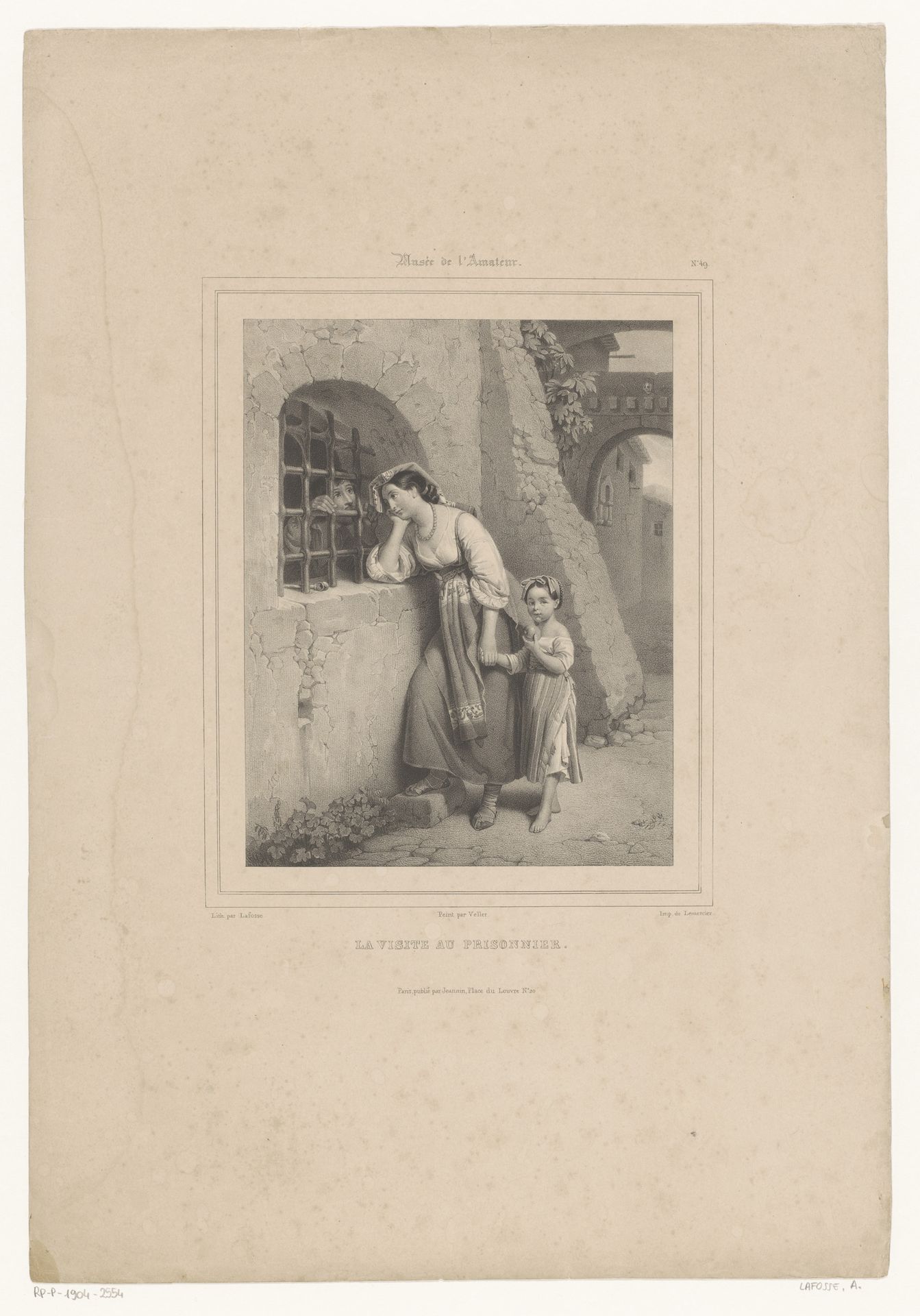 Vrouw en kind bezoeken een gevangene by Jean-Baptiste Adolphe Lafosse