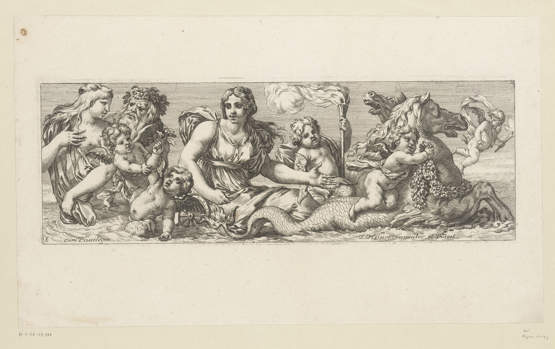 Nereïde op wagen getrokken door hippocampussen, omringd door putti by François Bignon