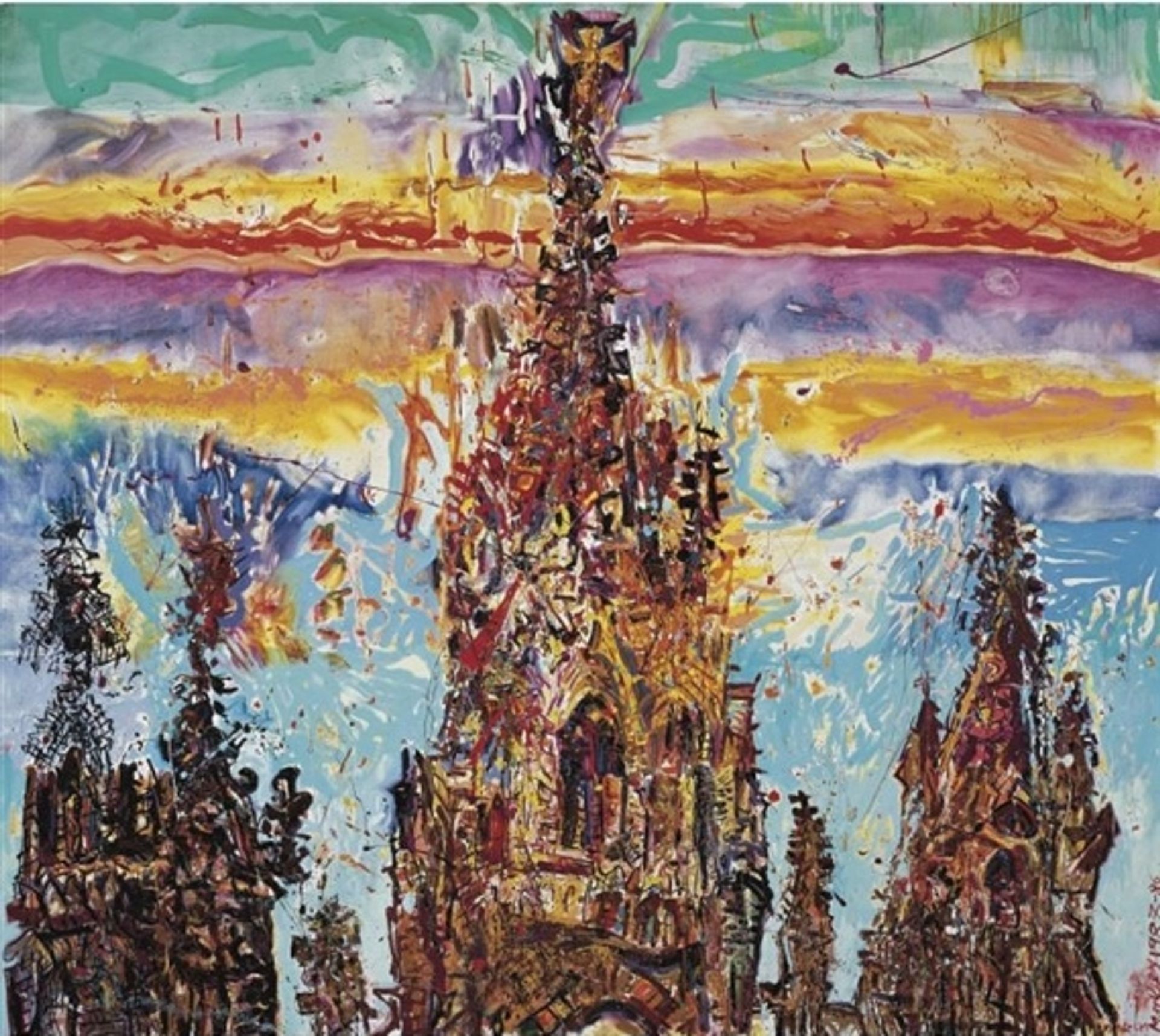 Barcelona Cathedral as a Blood Red Orange by Malcolm Morley