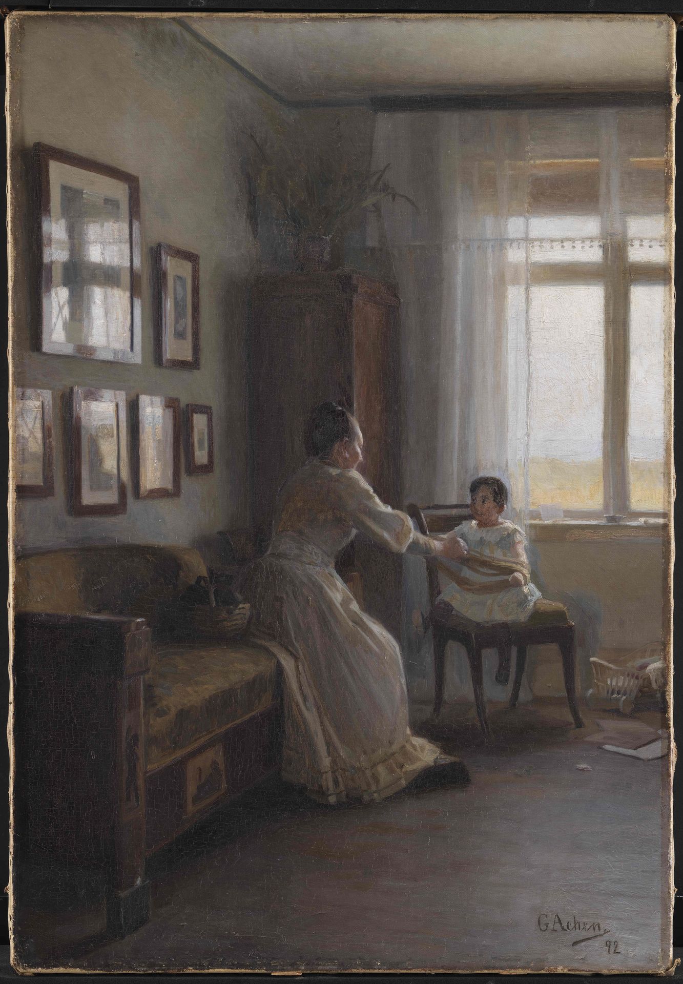 Interior with the Artist's Wife and Child by Georg Achen