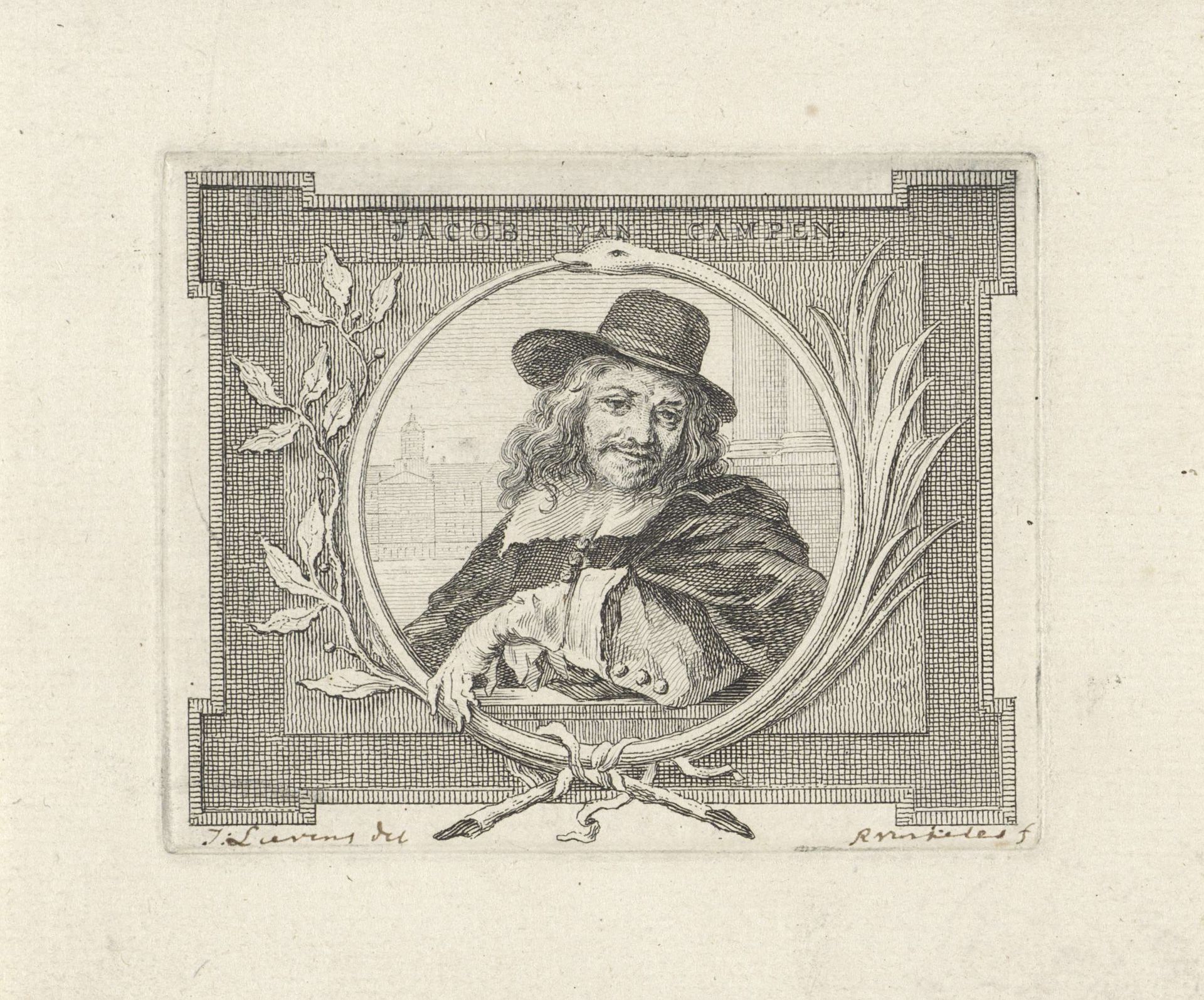 Portret van Jacob van Campen by Reinier Vinkeles