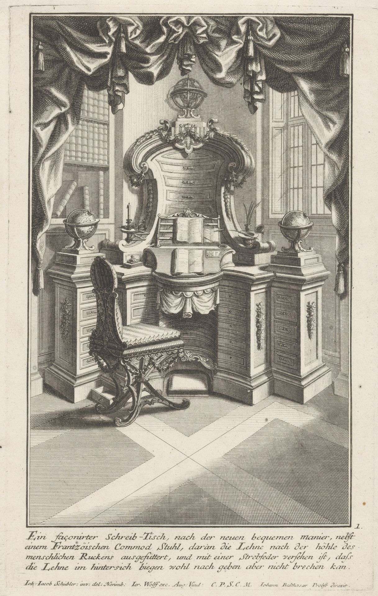 Schrijftafel met stoel by Johann Balthasar Probst
