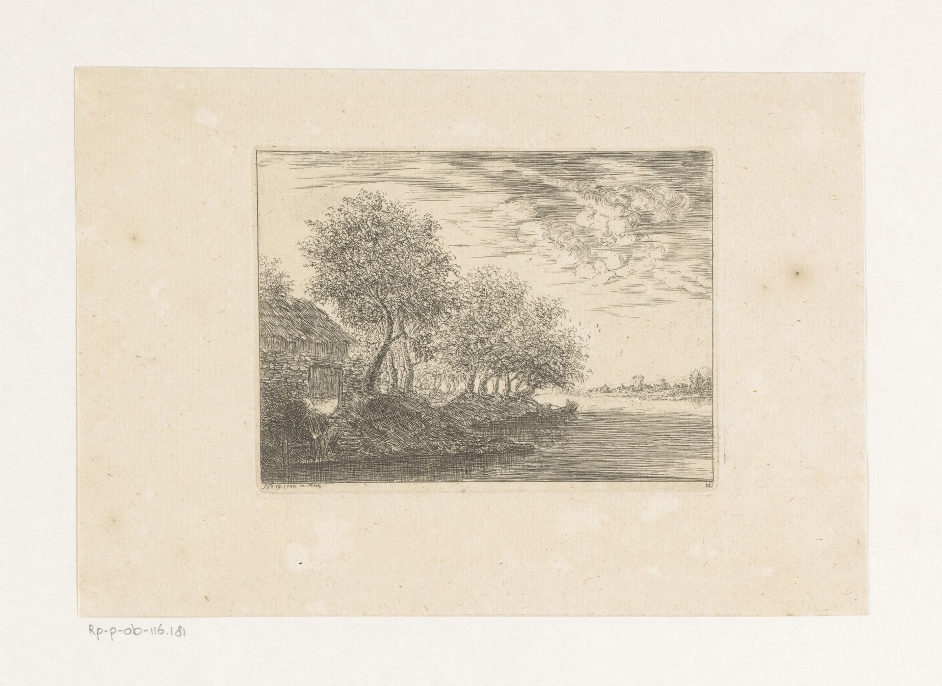 Rivierlandschap met huis aan de oever by Christian Ludwig von Hagedorn