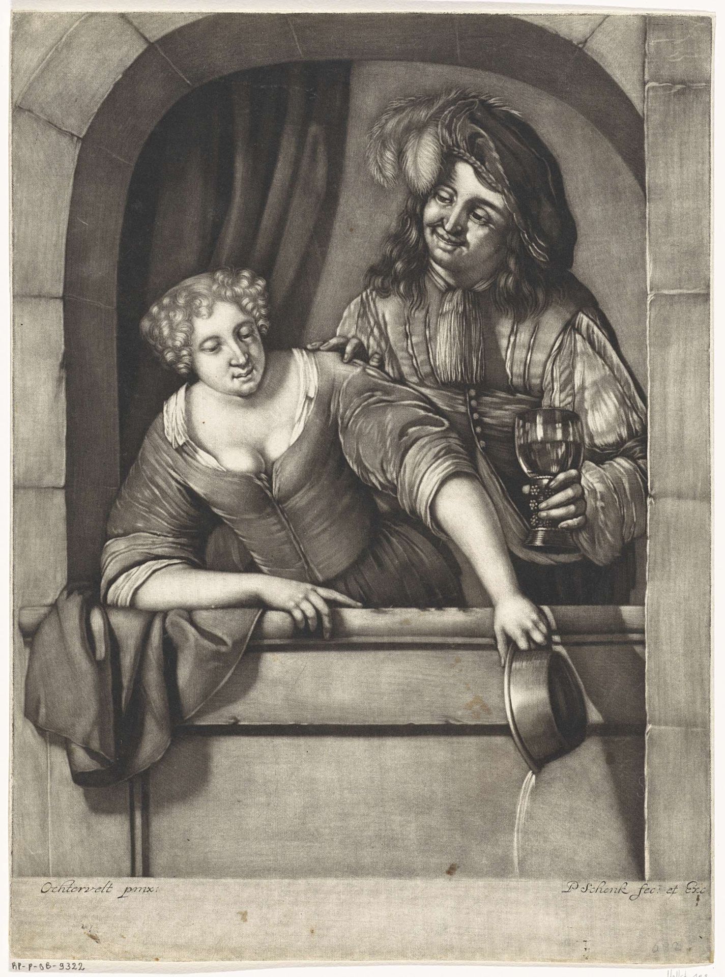 Vrouw en man in een venster by Pieter Schenk