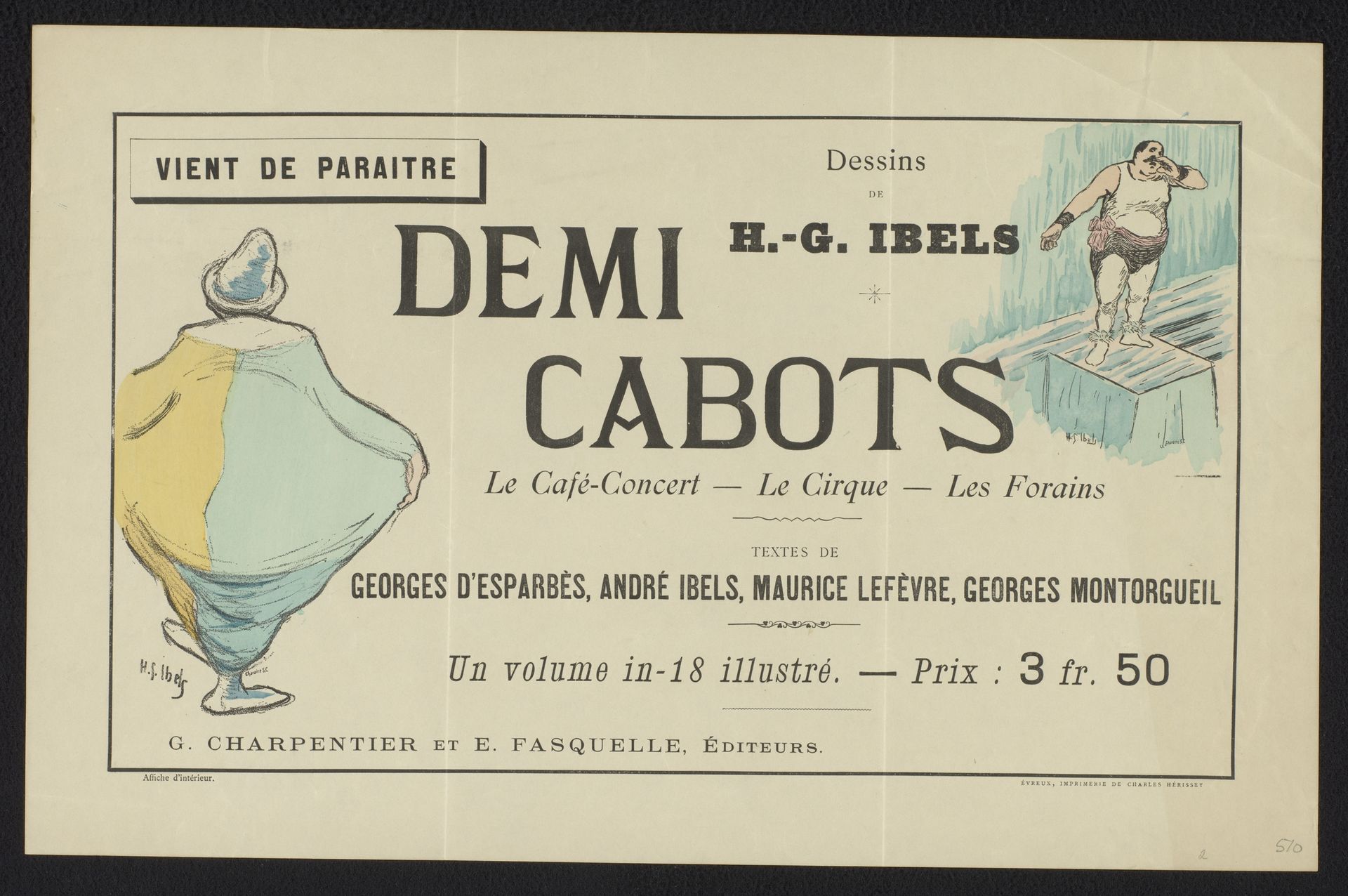 Affiche ter promotie van: Georges d'Esparbès, et al., Demi cabots: Le café-concert - le cirque - les forains, 1896 by Sc. Charaire